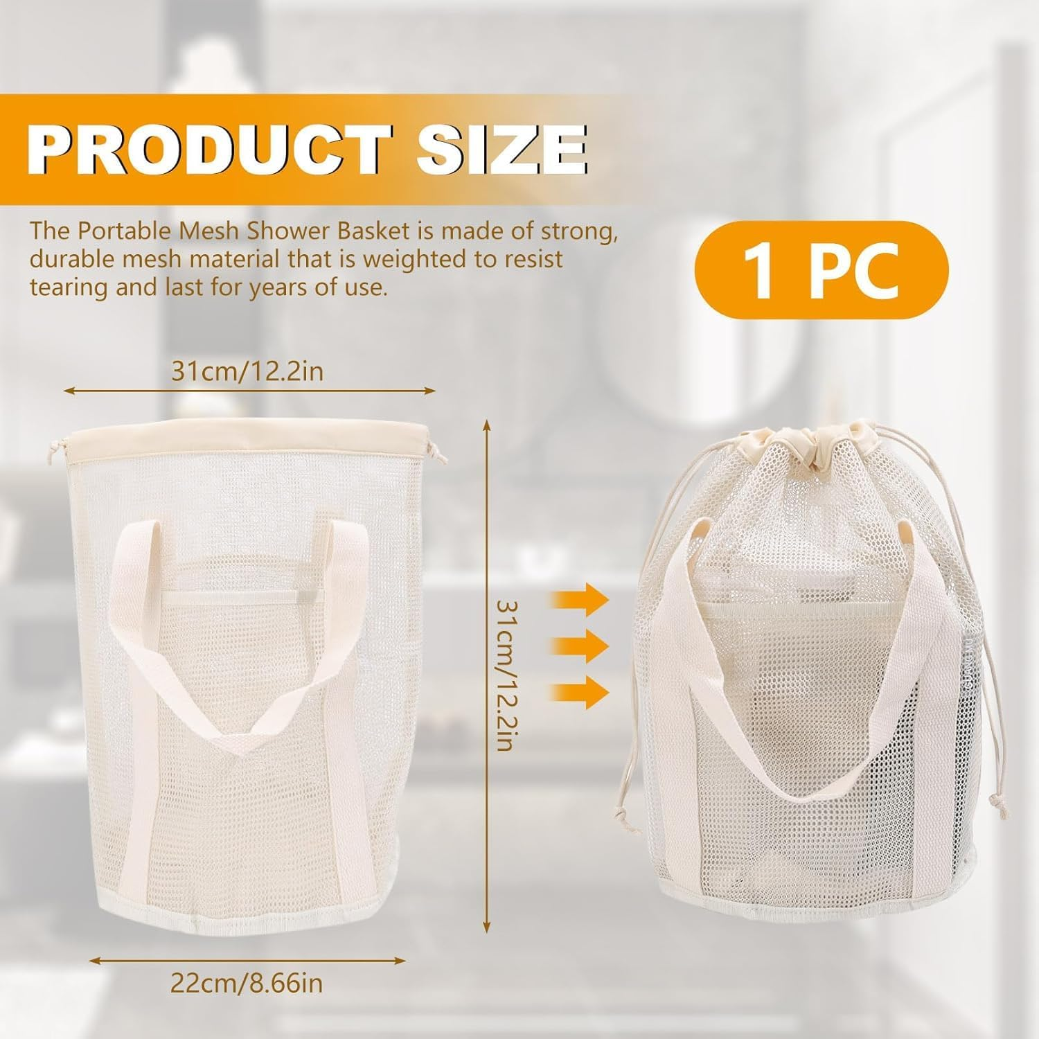 Hanging Bathroom Shower Tote Bag with Drawstring and Side Pockets, 1Pc Quick Dry Mesh Shower Caddy Bag with Handle,Quick Dry Mesh Toiletry Bath Bag for Swimming Gym image number 2