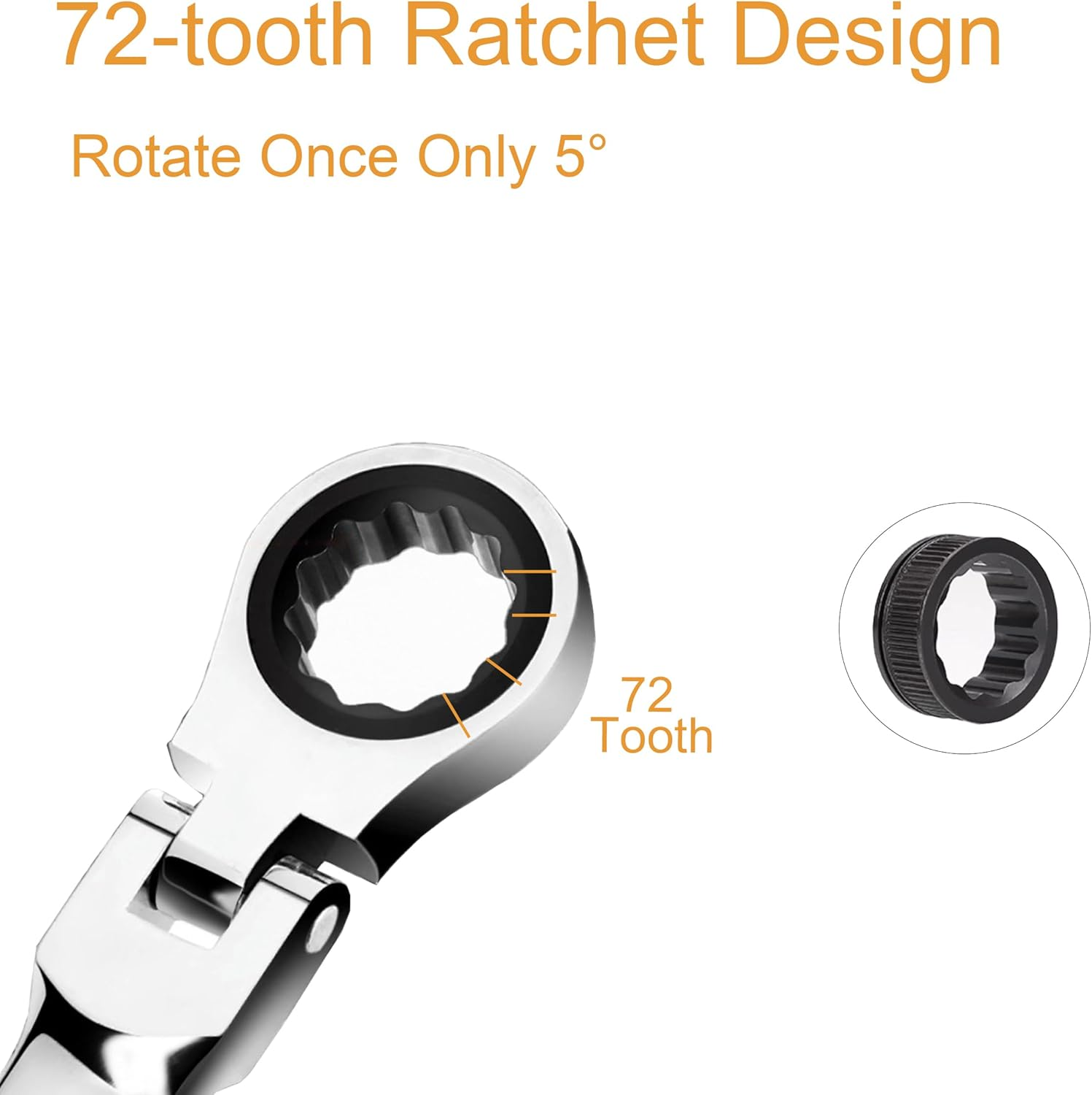Cseao 11Mm Flex-Head Ratcheting Combination Wrench 72-Teeth, Cr-V Constructed, Chrome Plating image number 4
