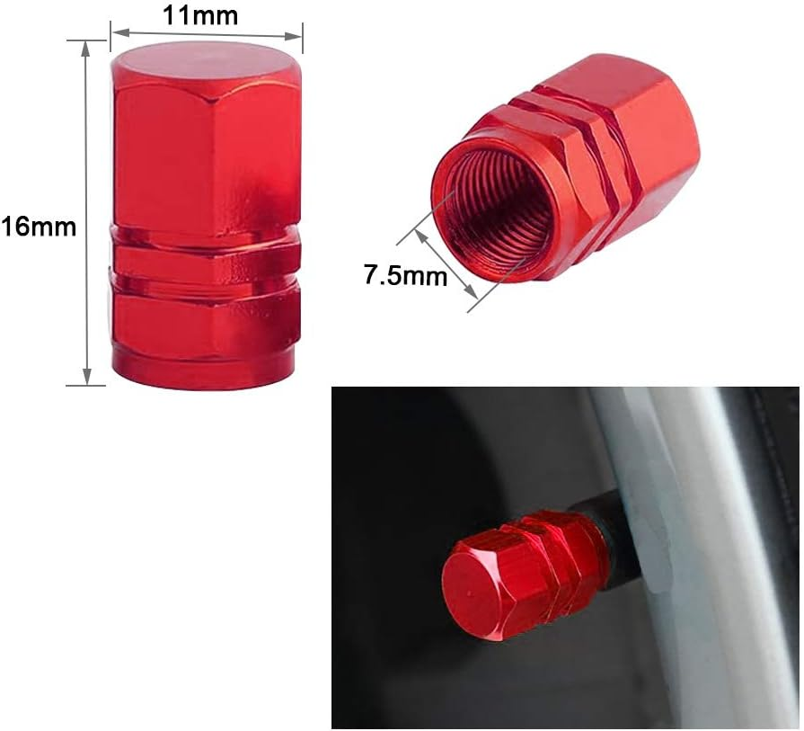 Qitindasen Pack of 20 Premium Car Tyre Valve Caps, Aluminium Alloy Hexagon Tyre Valve Covers, Universal Schrader Valve Dust Caps, Dust Covers with Seal (5 Colours) image number 2