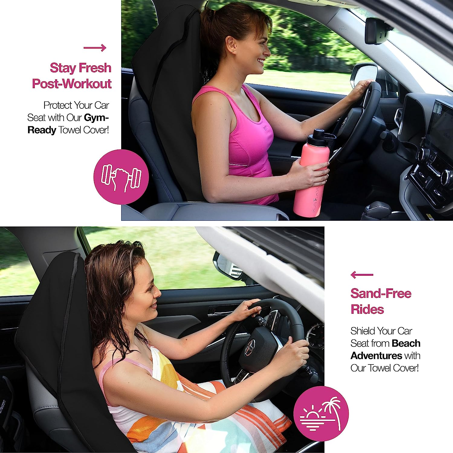 Black Car Seat Cover for Post Gym Workout Running Swimming Beach and Hiking Universal Fit Anti-Slip Bucket Seat Protector for Cars Suvs and Trucks(Color:Black) image number 5