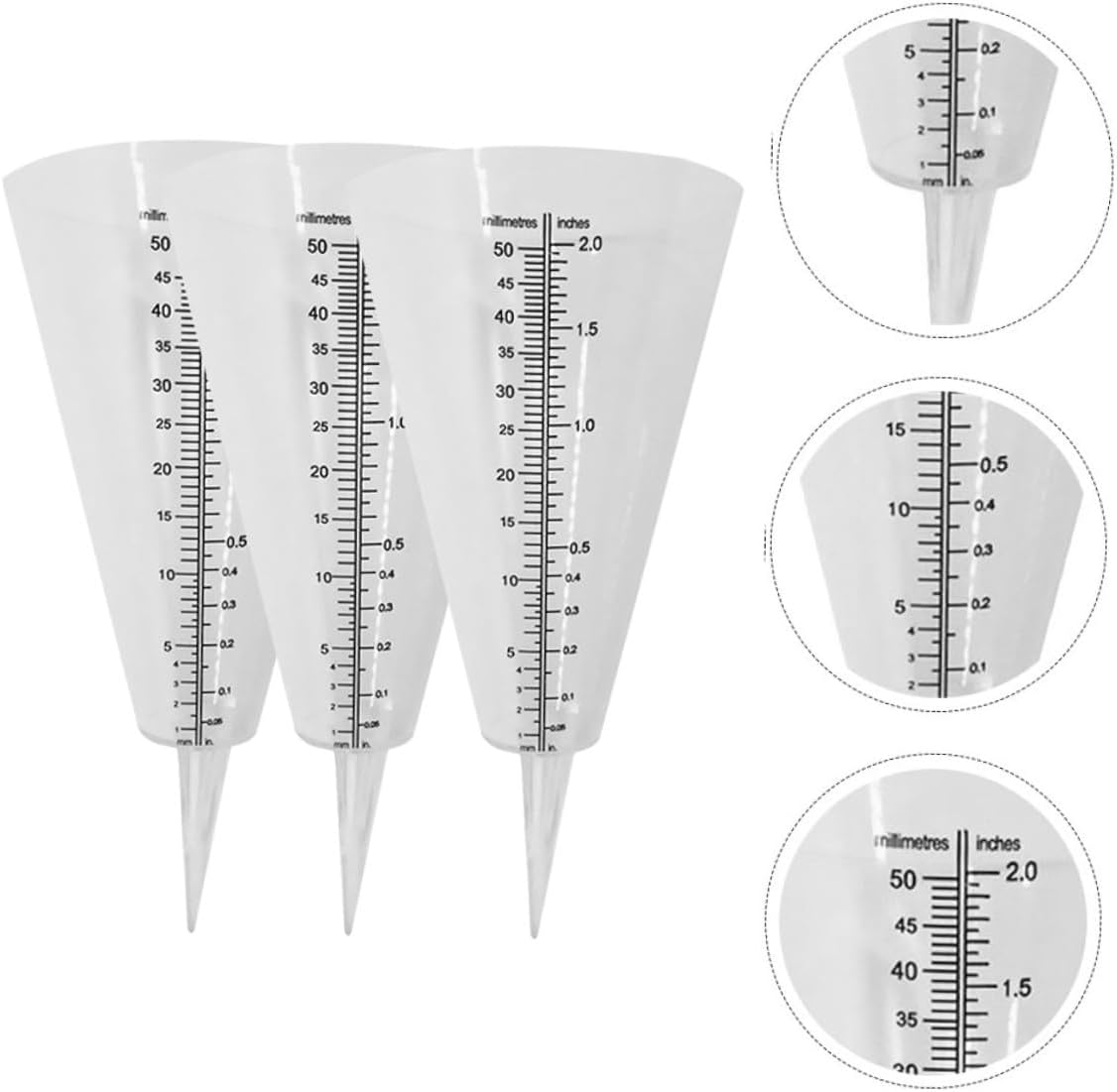 UPKOCH 3Pcs Clear Graduated Rainfall Measuring Cups with Ground-Insertion Design Outdoor Rain for Garden Lawn Climate Research and Farming image number 6