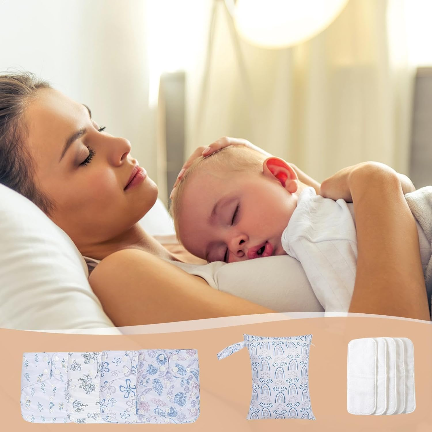 Qkbuza Cloth Diapers for Babies | Adjustable Washable Cloth Baby Diapers | 4X Absorbent & Breathable Liners, Waterproof Cover with 4 Inserts & 1 Wet Bag for Toddler Boys Girls image number 3