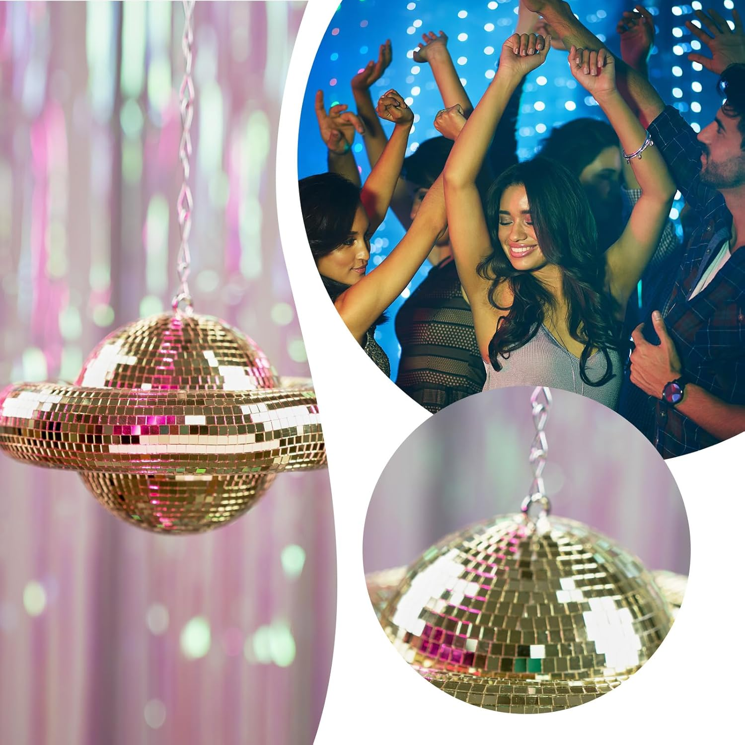 Disco Ball Planet Shaped D&eacute;cor - Gold Disco Balls Decorations for Party,Room, Home, Bar, KTV, Hanging Disco Decor Retro-Reflective Disco Ball Lights Funky Home Decor (9 Inch) - Gold image number 5