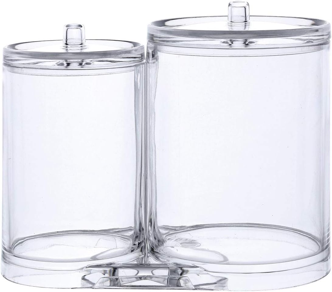Tbestmax 4 Pack Qtip Holder - Restroom Bathroom Organizers with Clear Plastic Apothecary Jars for Cotton Swab, round Pads, Floss