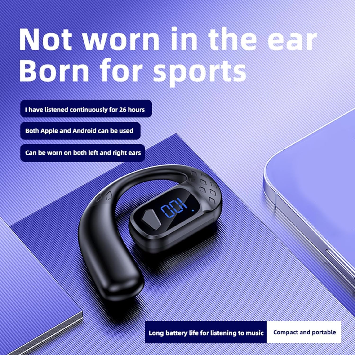 Over Ear Earphone Workout Fitness Portable Music Gym Gift Wireless Headphone Black Digital image number 5