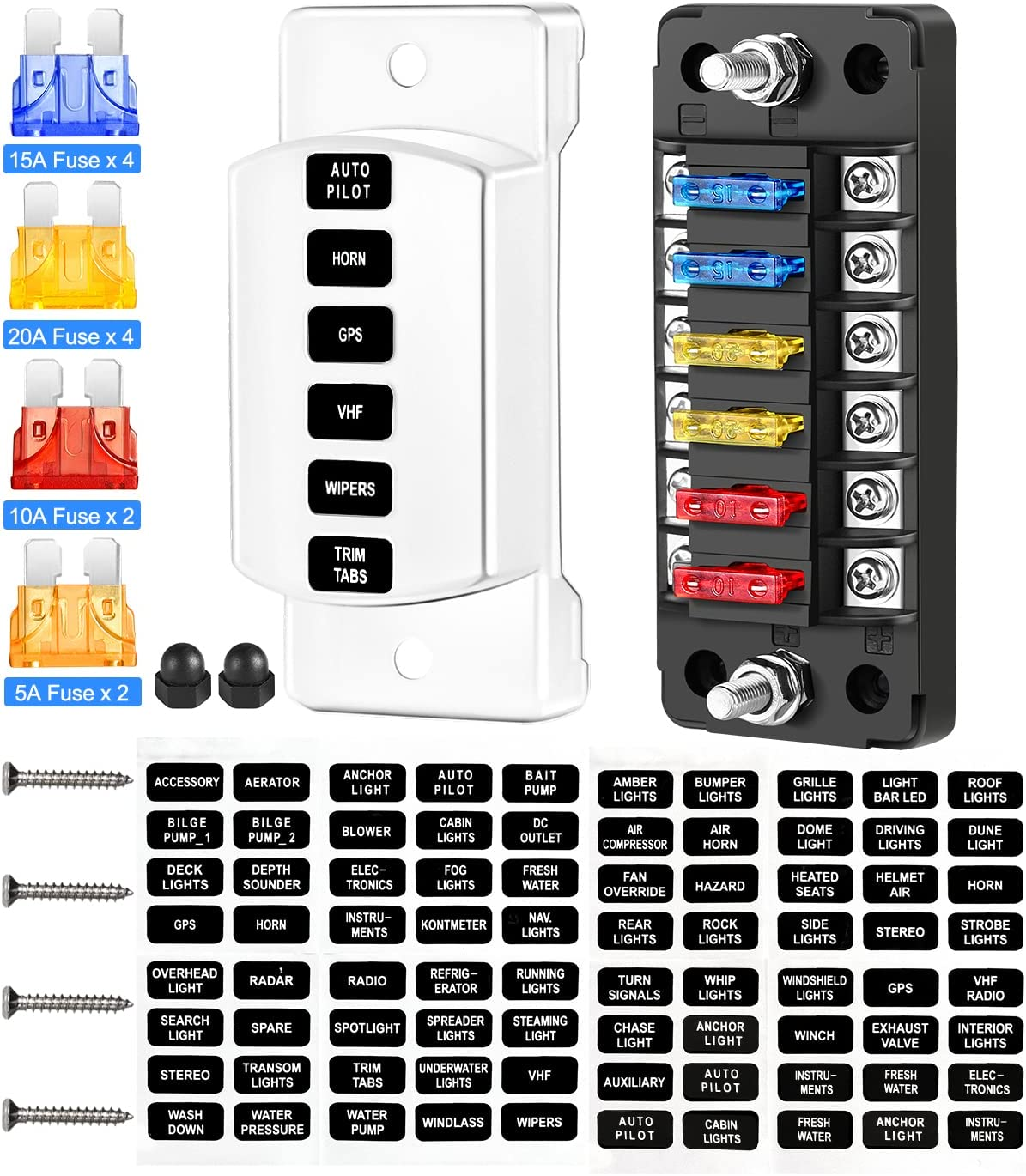 6 Way Fuse Box, 12V Blade Fuse Block with Negative Bus, Fuse Box Holder with LED Indicator ATO/ATC Fuse Panel Waterproof Cover for 12V Automotive Car, Truck, Marine Boat, RV, Trailer image number 3