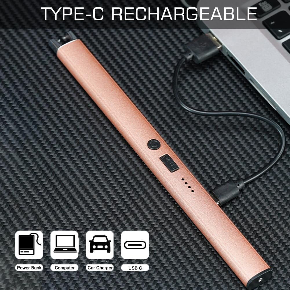 Lighter Electric Candle USB Type C Rechargeable Lighter with Upgraded LED Battery Display Safety Switch Flameless Plasma Windproof for Cooking Bbqs Fireworks, Gifts for Women Men Mom Wife (Blue) - Blue image number 3