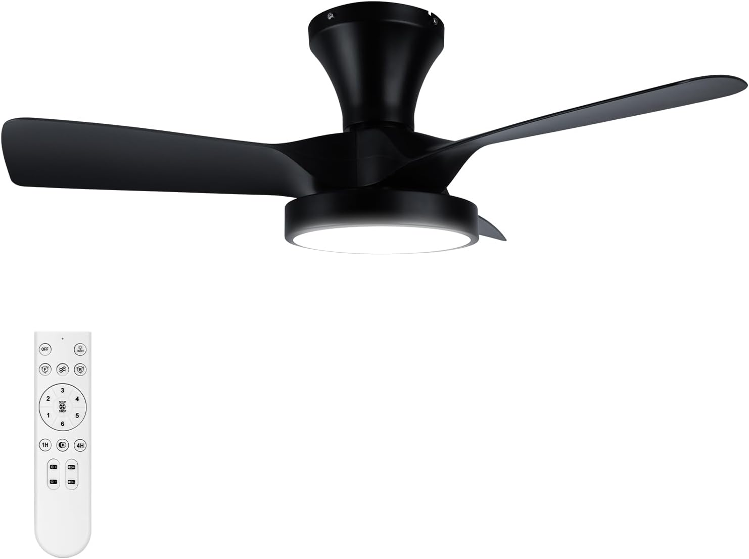 Soilsiu Ceiling Fans with Lights Remote, 32 Inch Low Profile Ceiling Fan with 3 Colors and 6 Speeds Options, 3 Blades Fans Lamp for Ktichen Bedroom Dinning Room Patio(Black)