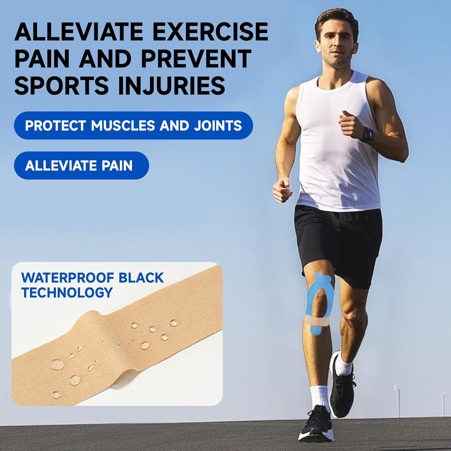 Elastic Kinesiology Tape, 4 Rolls of Waterproof Strapping Tape for Muscle Support, Flexible Sports Tape for Sports, Physio, and Recovery, Ankle, Shoulder, Elbow, and Knee