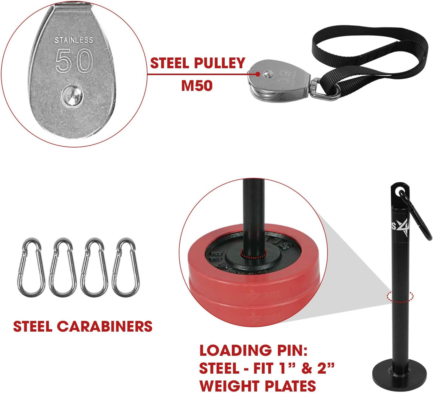 Yes4All Tricep Press down Cable Machine Attachment Set, LAT Pulldown Attachment, Cable Machine Accessories for Home Gym - C. 27 Inch - Red image number 2