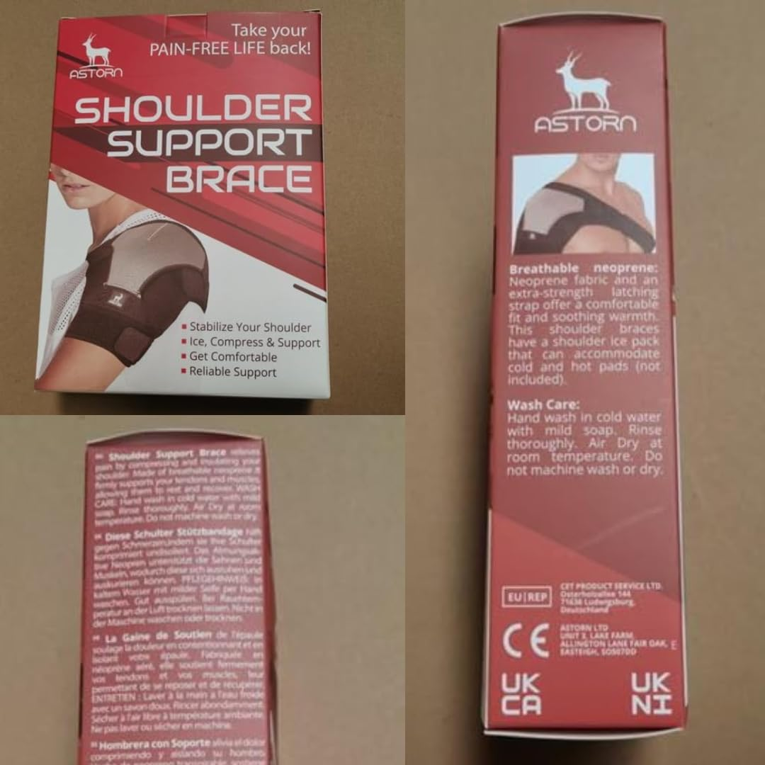 Astorn Adjustable Shoulder Brace for Torn Rotator Cuff with Icepack Holder - Shoulder Compression Sleeve Wrap for Pain Relief, Stability and Recovery - Fits Left and Right Arm for Men & Women (L) image number 5