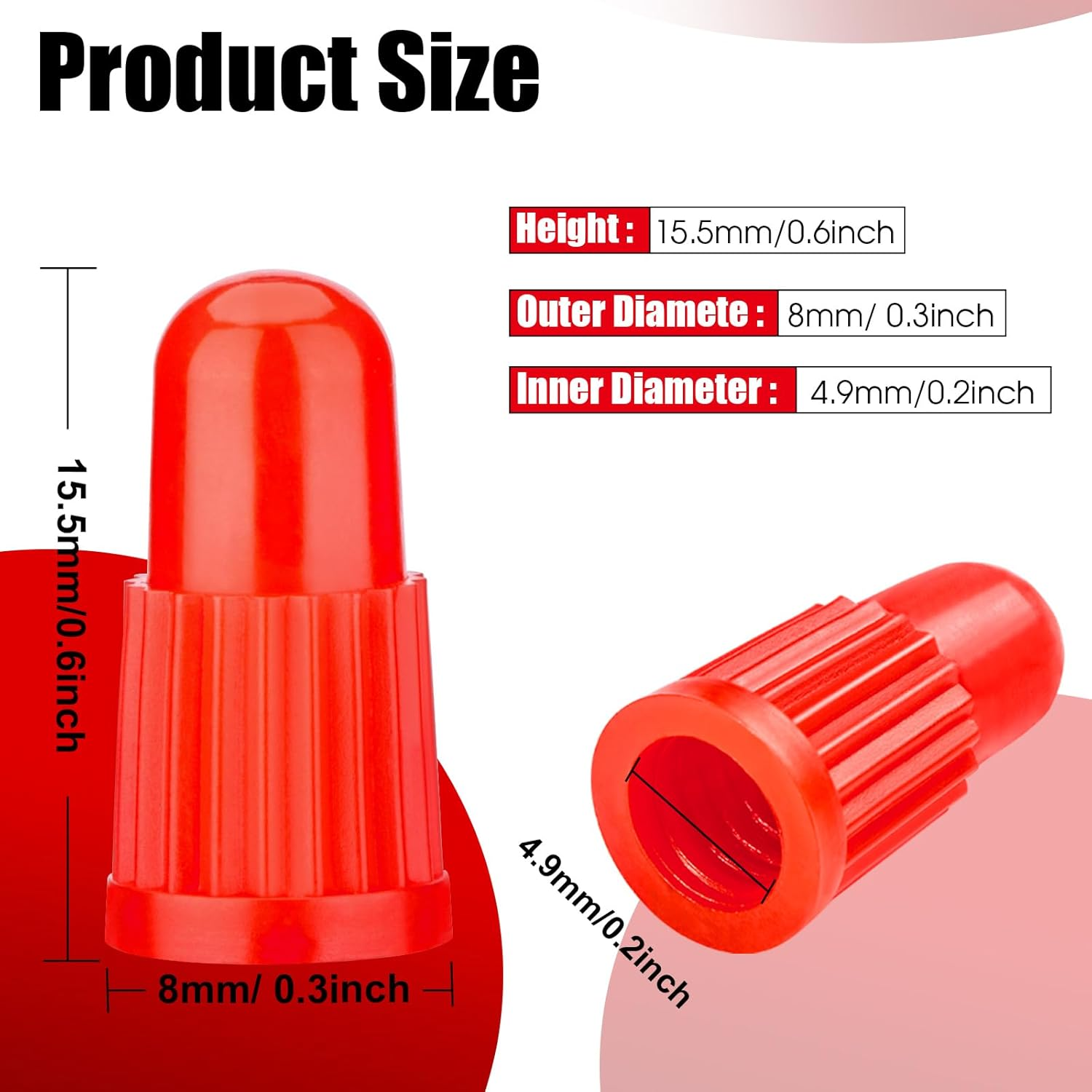 Red Plastic Bike Tire Valve Caps (20 Pack) - Compatible with MTB, Road Bike, Bicycle - Presta/French Valves - Transparent image number 3