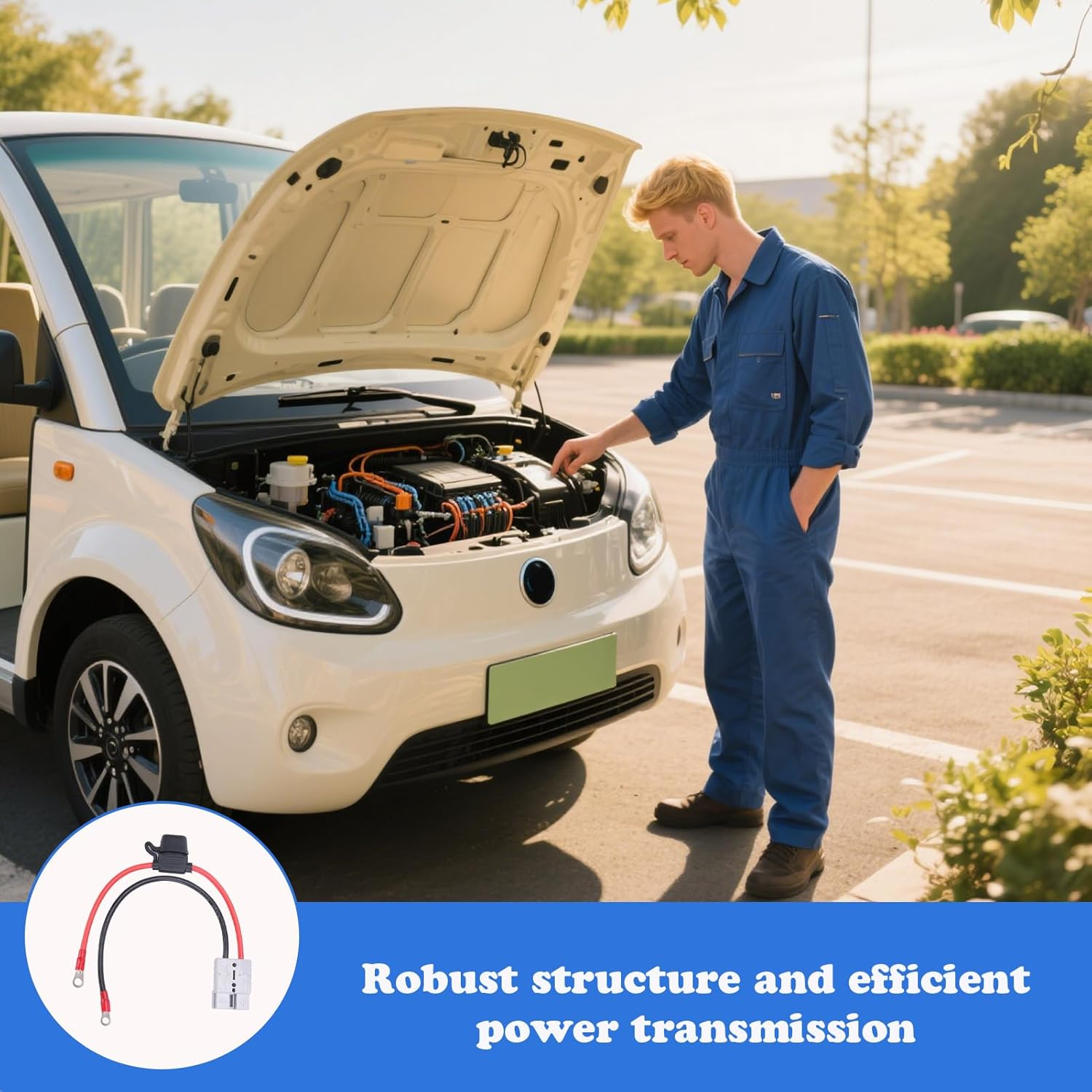 Fused Anderson Plug Connector Lead, 2 Pcs Anderson Plug Extension Cable, Kit with 50Amp Adapter to 6Mm Lugs, 30CM Waterproof Battery Cables Quick Connectors for Battery Power Transfer image number 5