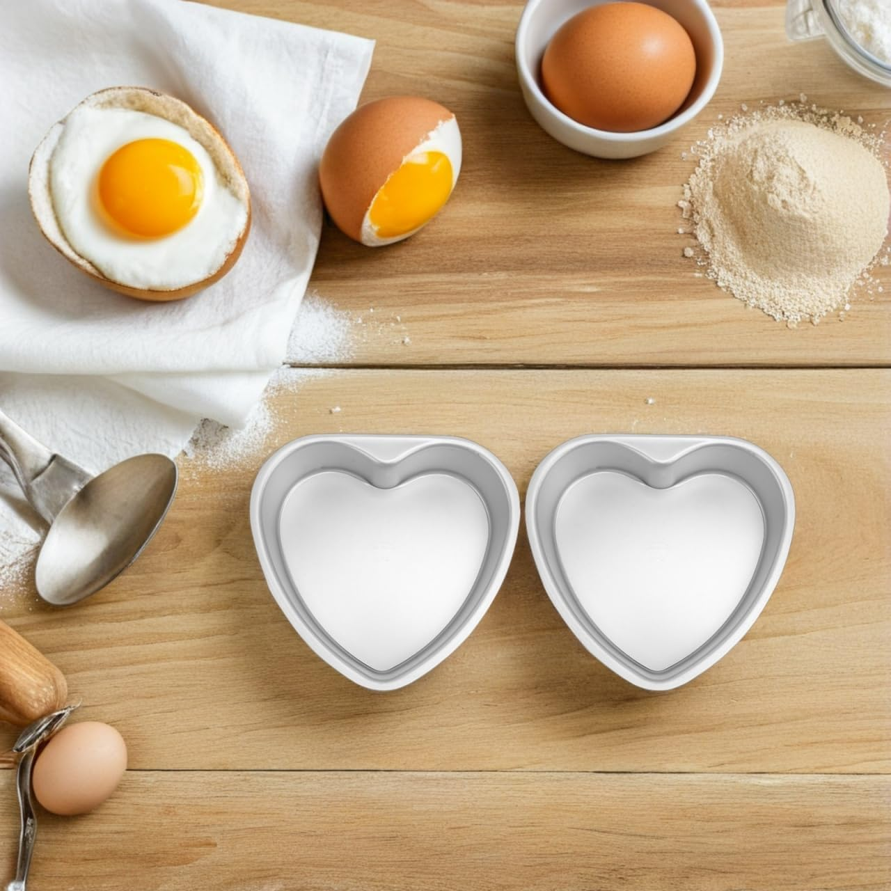 2Pcs Heart Cake Pans - 4 Inches Non-Stick Metal Baking Molds with Removable Bottom for Mini Cakes Desserts and Special Family Occasions Weddings Party image number 3