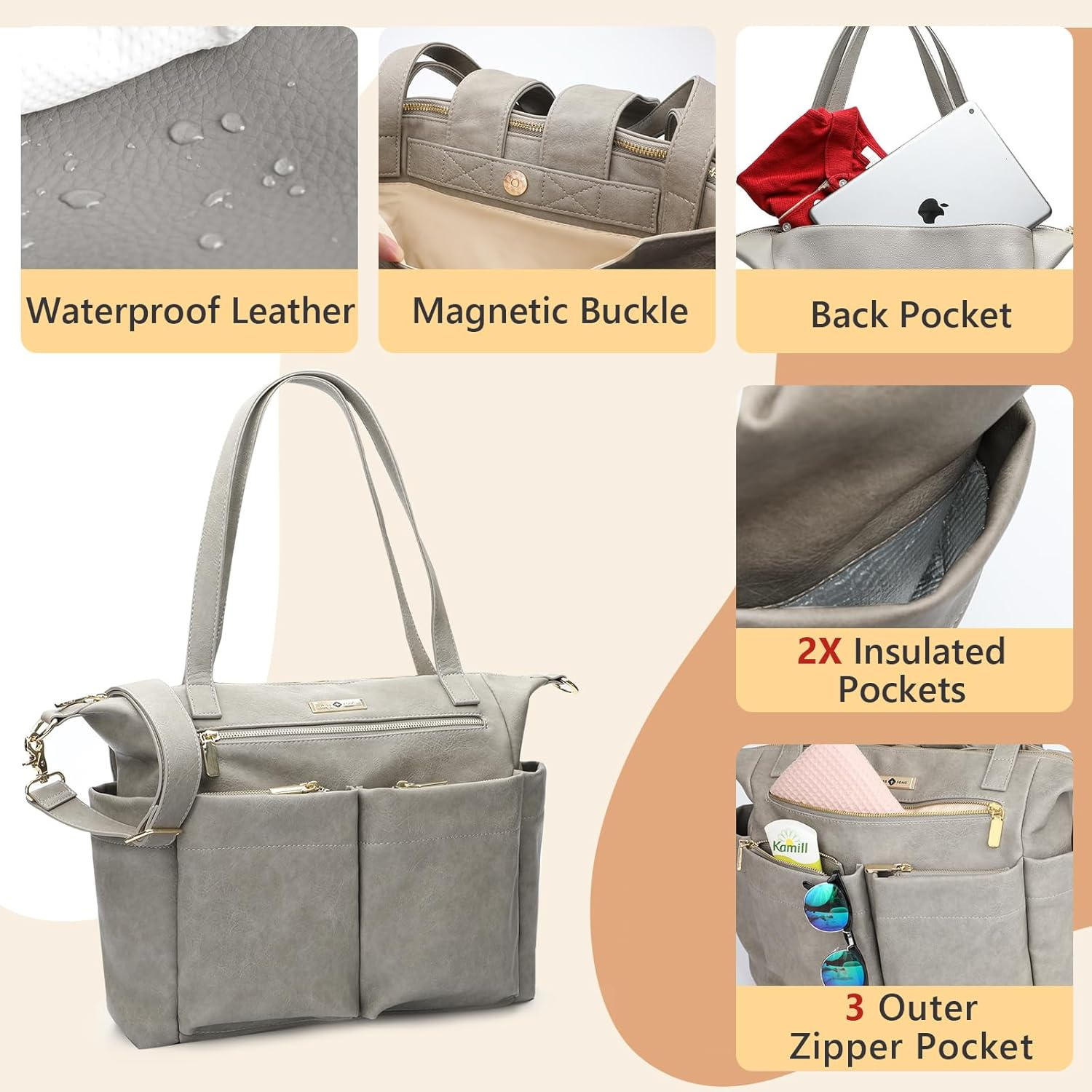 Miss Fong Diaper Bag Tote Baby Bag Leather Diaper Bag Backpack Large Diaper Tote Bag for Girls & Boys Diaper Bag Purse with 11 Diaper Bag Organizer,Changing Pad, Stroller Straps,4 Insulated Pockets