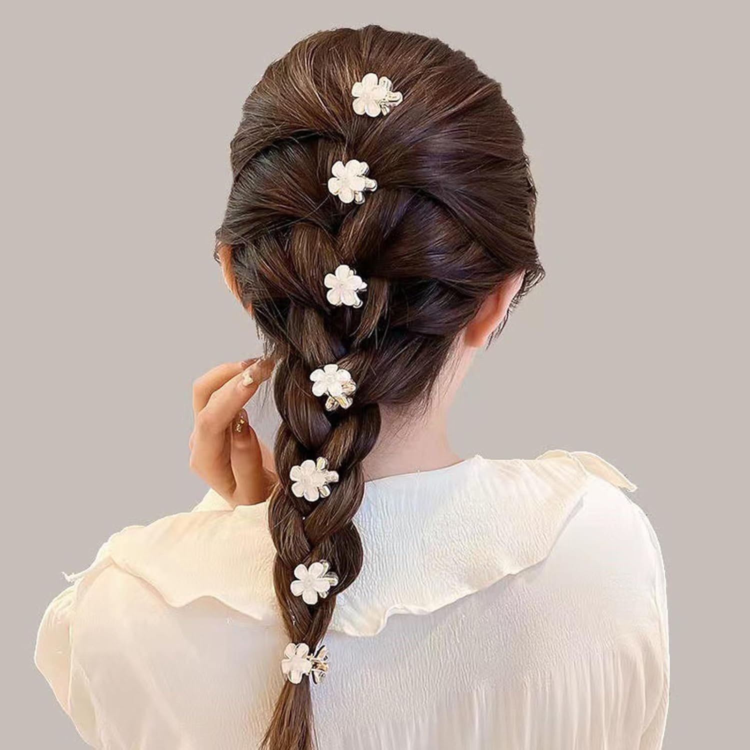 RTRTGS Pack of 8 Mini Diamond Hair Clips, Small Hair Clips, Flower Hair Clips Hair Accessories for Women, Girls, Cute Mini Hair Clips, Hair Clips for Photo, Everyday, Party, Wedding (White) image number 5