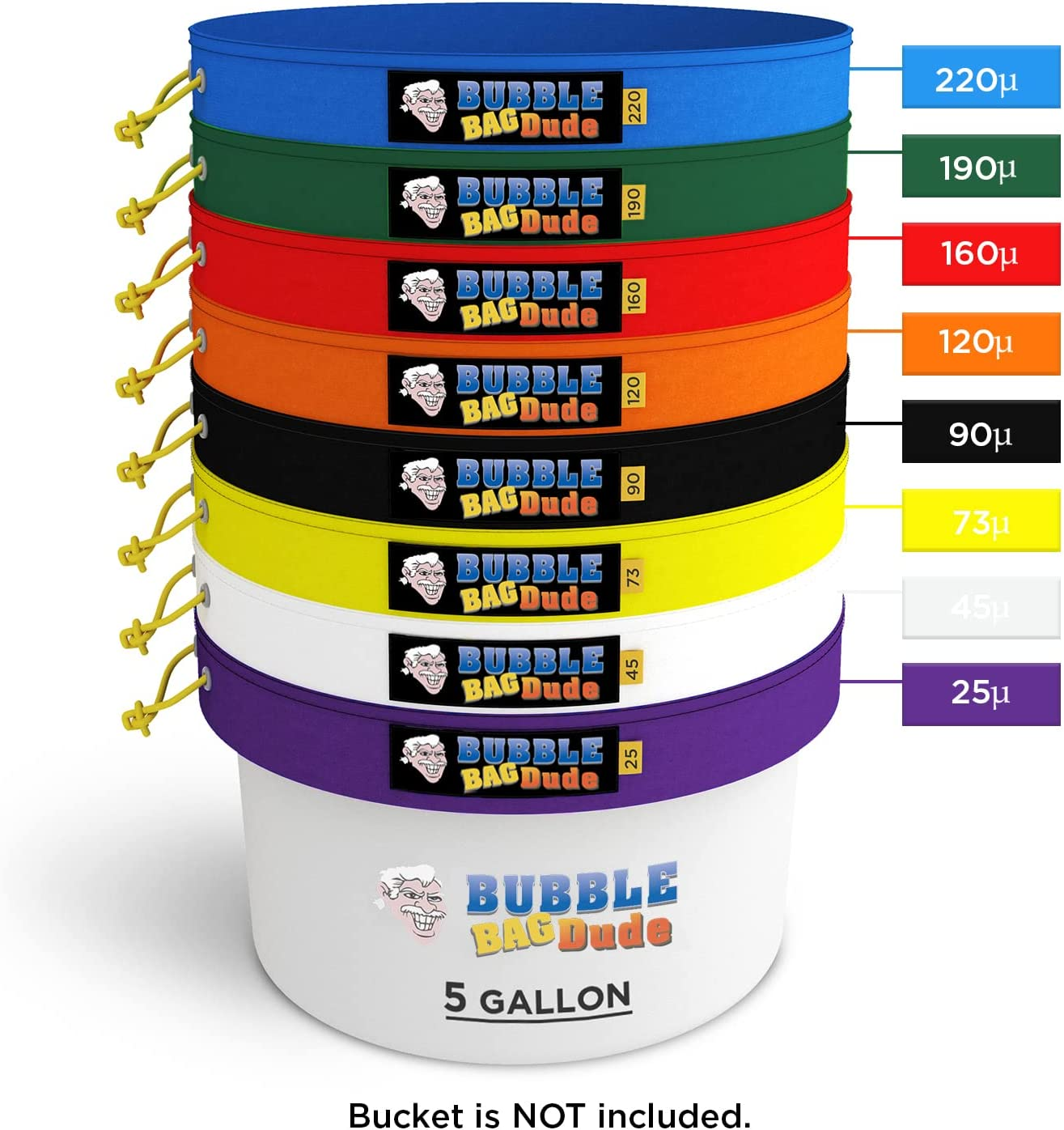 BUBBLEBAGDUDE Bubble Bags 5 Gallon 8 Bag Set Herbal Ice Essence Extraction Bag Kit with 10 X 10&rdquo; (25 Micron) Pressing Screen and Storage Bag image number 2