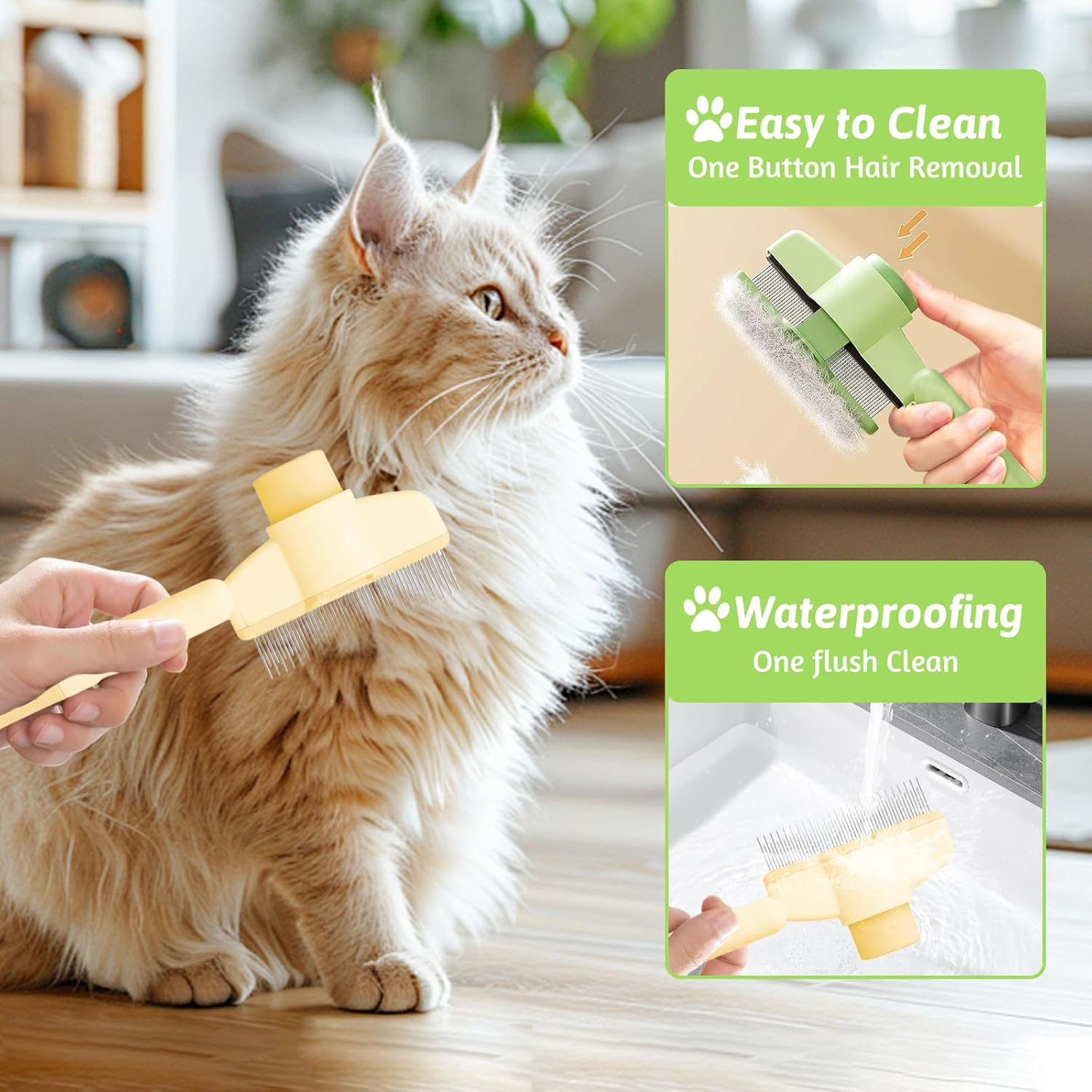 Hlayshing Pack of 2 Self-Cleaning Flea Comb for Pets, Self-Cleaning Care Comb for Dogs and Cats, Flea Comb for Cats Dogs, for Cat Owners, Christmas & Birthday Pet Comb