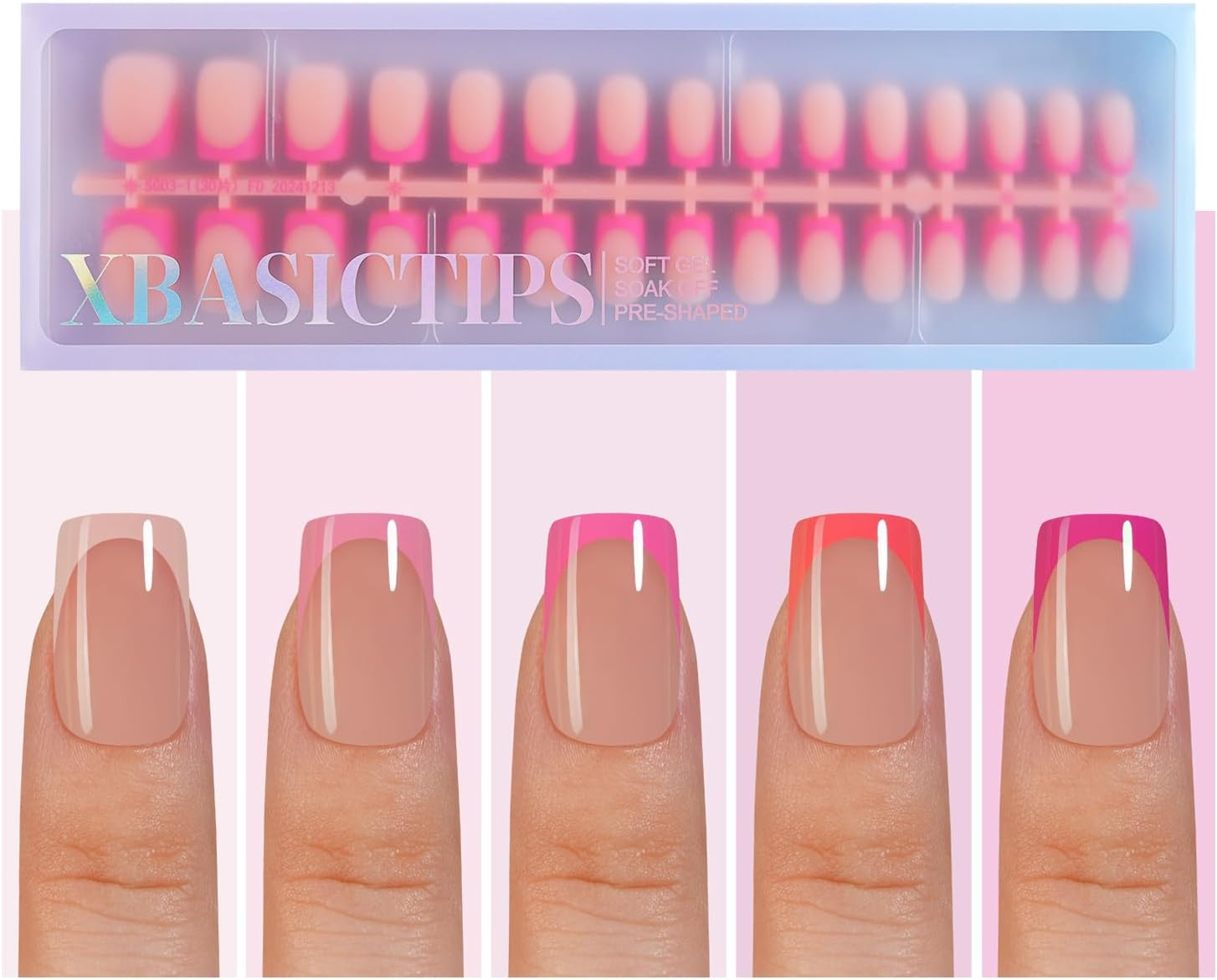 Misssix French False Nails Xbasictips, 150 Counts, Short Square Pink False Nails, French Soft Gel Tips, Pre-Shaped, No Filing Needed, 3 in 1 Tips, Posti Nails image number 5