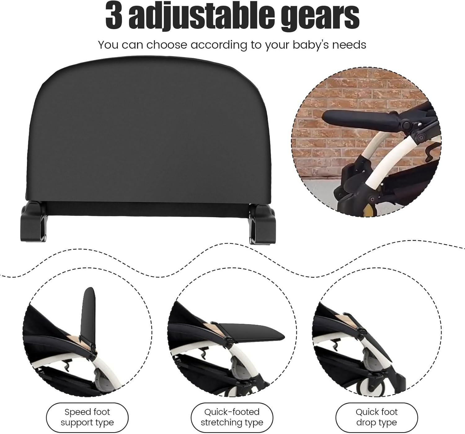 GOKENA Baby Stroller Extension Footrest, Adjustable Pram Feet Extension Footboard, Practical Wear Resistant Stroller Foot Rest for Babyzen YOYO, YOYO2, YOYO+ and YOYO3 Prams image number 6