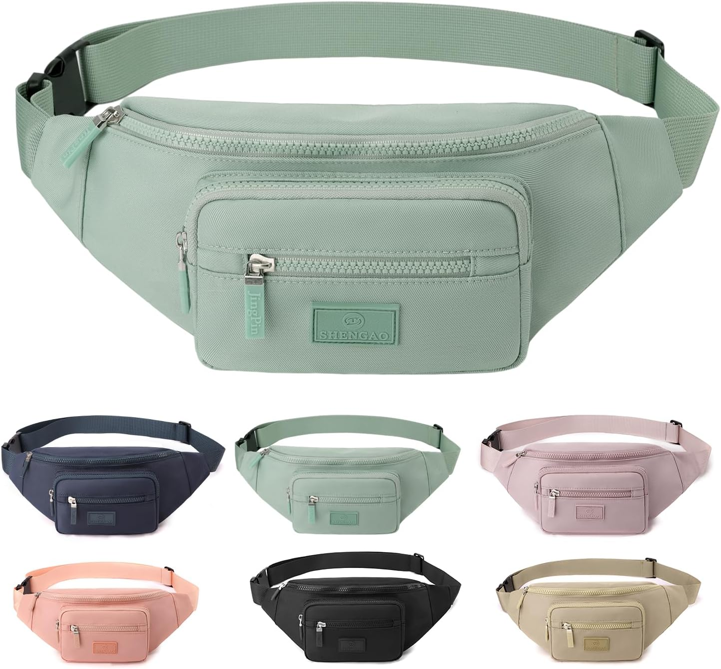 Women Bumbag Bag, 3-Layer Waterproof Waist Bag, Large Capacity Bright Colors Fanny Pack for Women (Khaki)