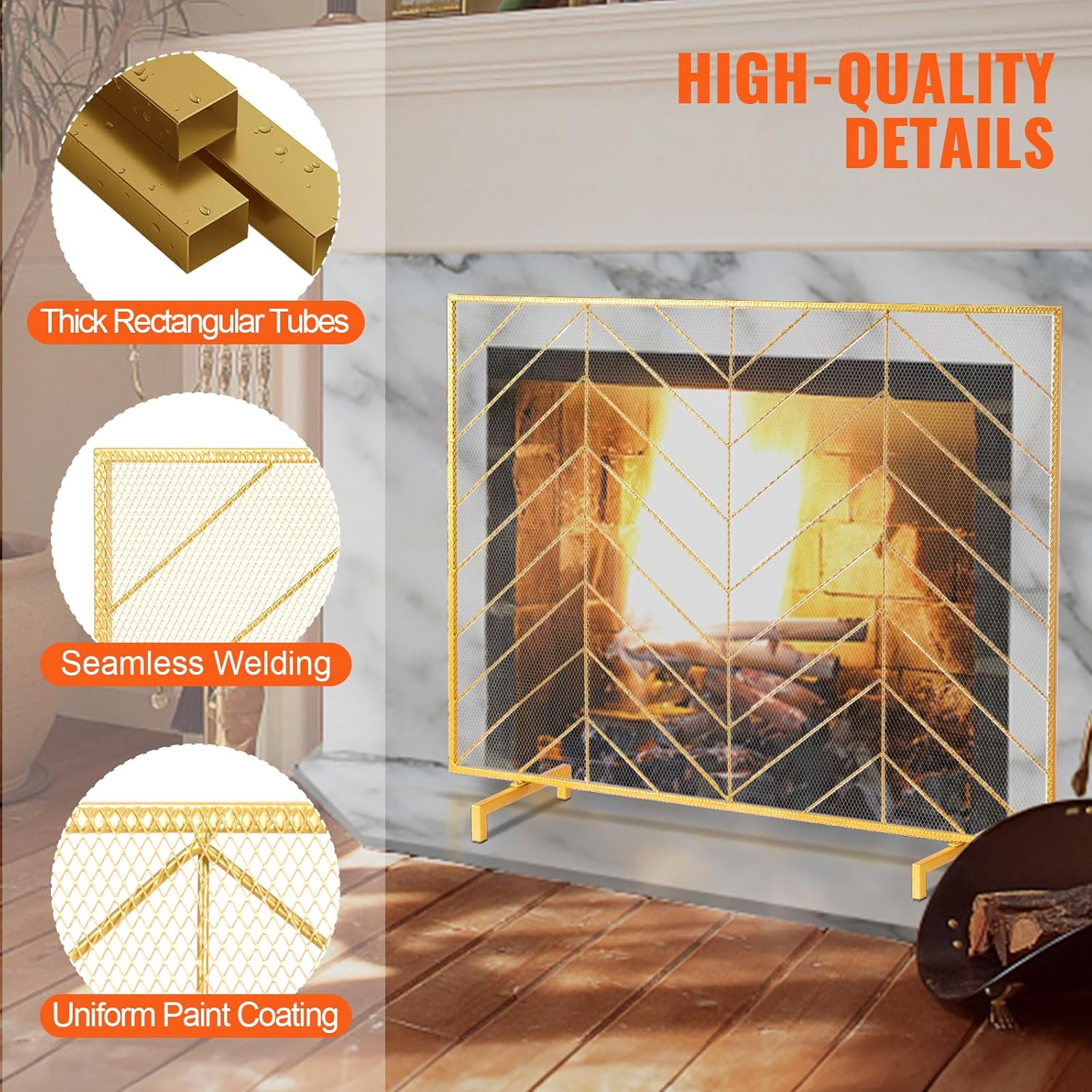 VEVOR Fireplace Screen Single Panel, Sturdy Iron Mesh Fireplace Screen, 980(L) X758(H) MM Spark Guard Cover, Simple Installation, Free Standing Fire Fence Grate for Living Room Home Decor Modern image number 5