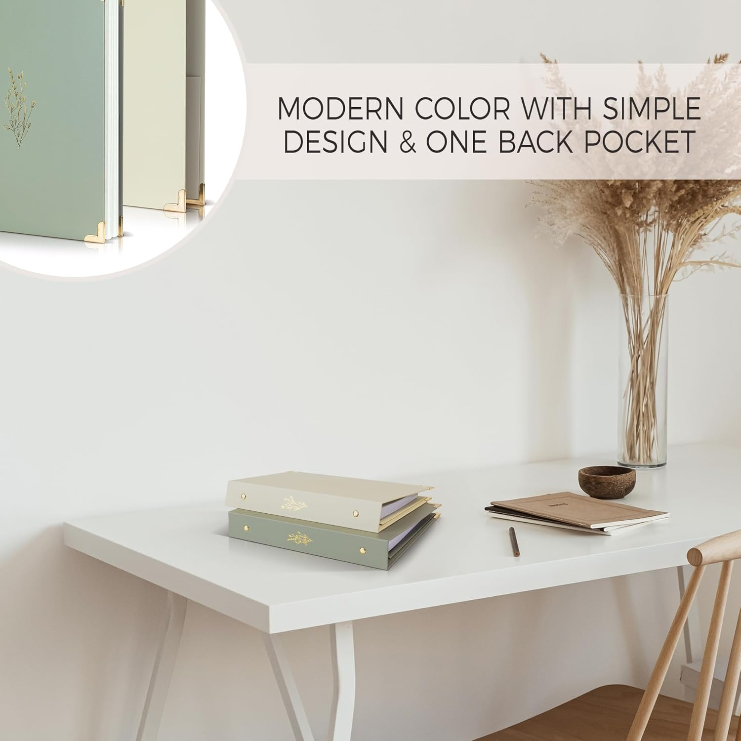 ZICOTO Aesthetic 6 Ring A5 Binder Set of 2 - the Perfect 1 Inch Planner Binder for Journaling or Collections - Refillable Notebook Binder with Pocket, ZIC-RBINDER-BG_23-097B, Beige-Green - Beige-Green image number 2