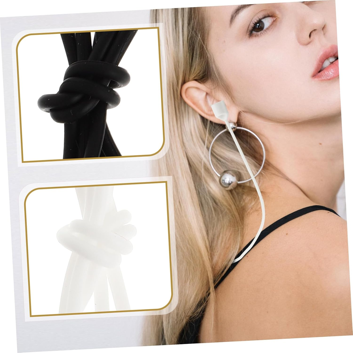 FUNNETOYU 4Pcs Magnetic Anti-Lost Earphone Rope Lanyard Set for Wireless Headphones, 70Cm Portable Hanging Clips, Open Style, Black and White Pearlescent Packaging, Suitable for Daily Use image number 1