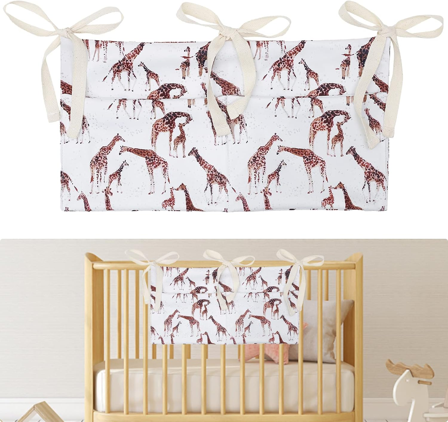 Winmany Baby Crib Organizer Cot Caddy Bed Storage Bag 2 Pockets Bedside Hanging Diaper Nursery Organizer for Diapers Toys Clothing (Giraffe) image number 1