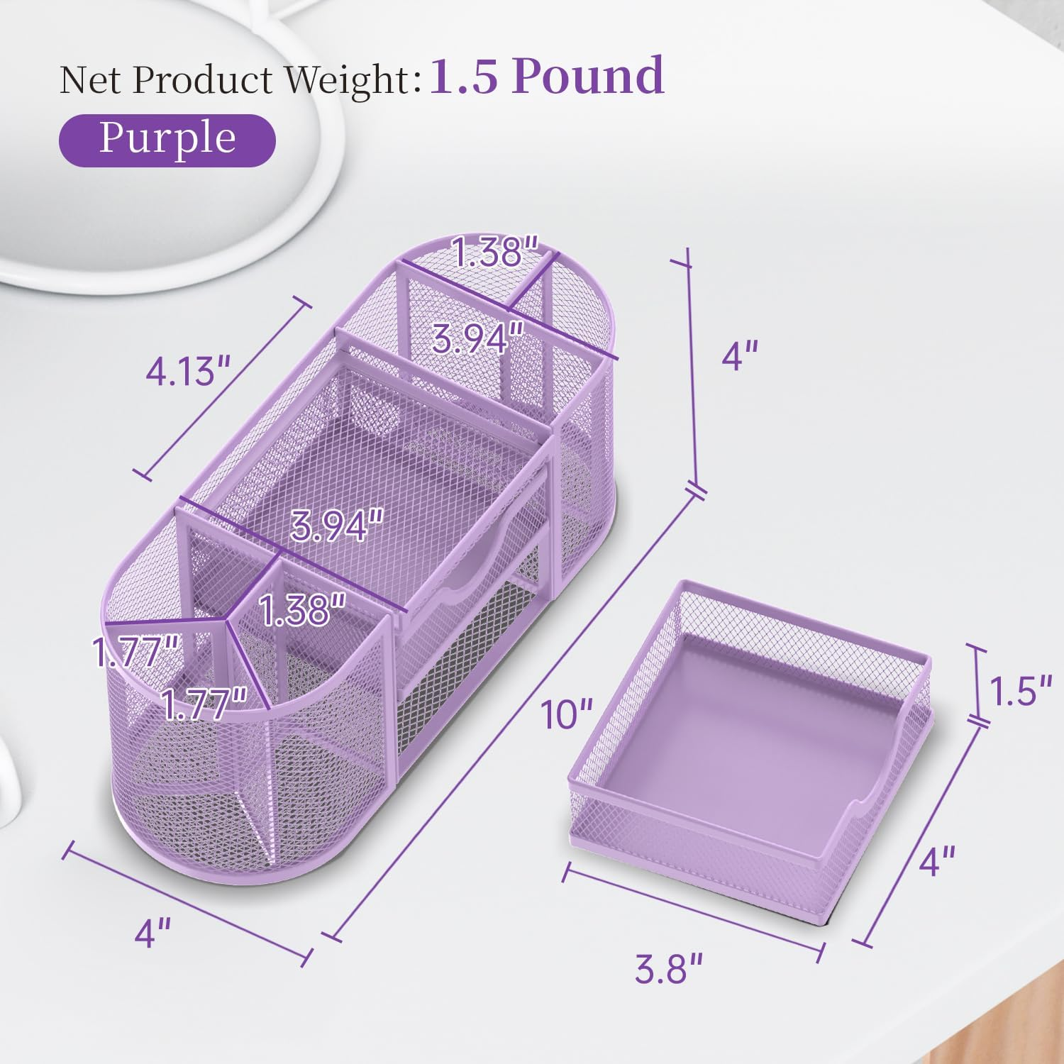 SUPEASY Mesh Desk Organizer, Desk Organizers and Accessories, Pen Holder with Drawers, Pencil Holder for Desk with 2 Drawer for Office Supplies, Purple image number 6