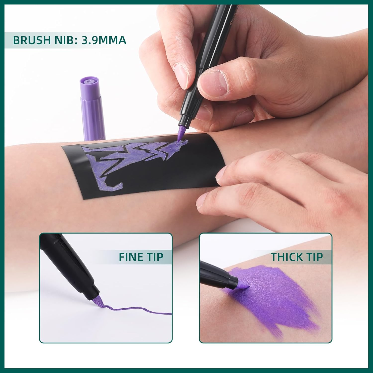 Anmmy Temporary Tattoo Markers for Skin, 16 Body Markers + 77 Assorted Color Large Tattoo Stencils for Kids and Adults, Flexible Brush Tip, Bright Colors, Skin Safe*, Cosmetic Grade. image number 1