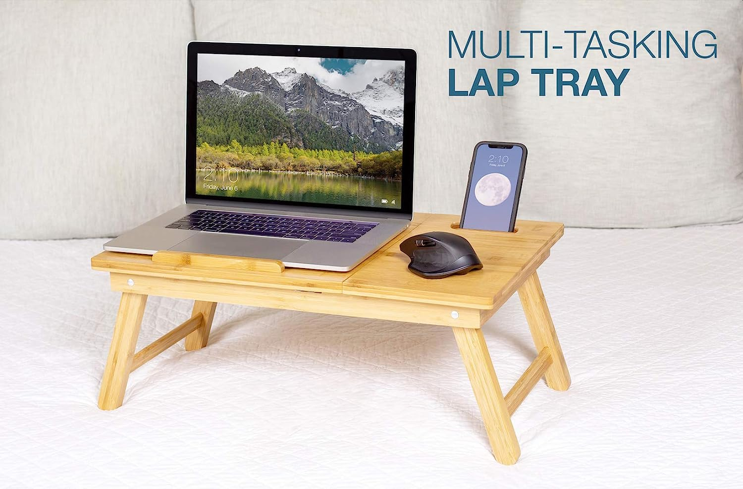 Bamboo Multi Tasking Laptop Bed Tray Multi-Position Adjustable Tilt Surface - Pull down Legs - Great for Computer Ipad Book Coloring Stand image number 5