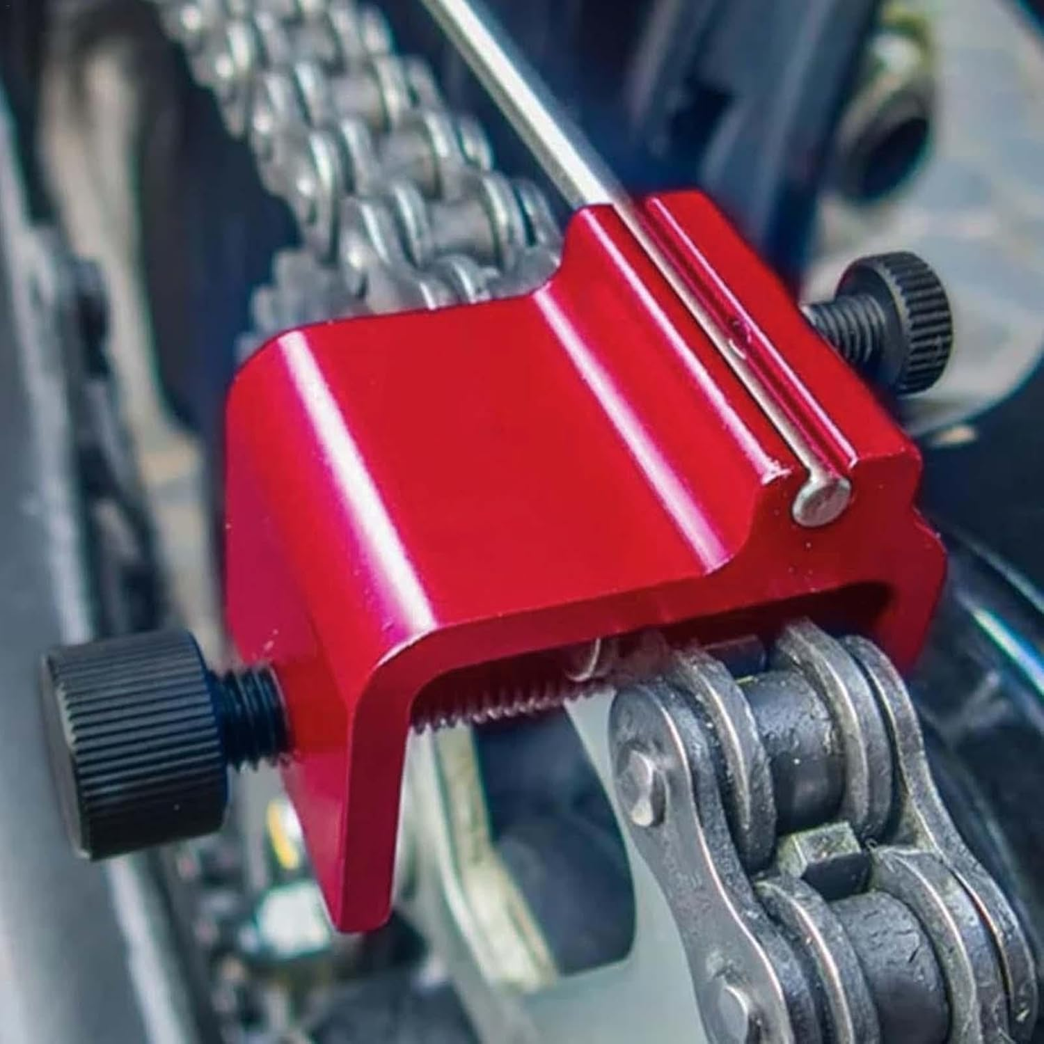 Chain Quick Alignment Tool - Repair Scooter Quick Adjusting Alignment Tool | Aluminum Alloy Chain Alignment Tools for Atvs, Motorcycles, and Other Vehicle Chains - Red image number 3