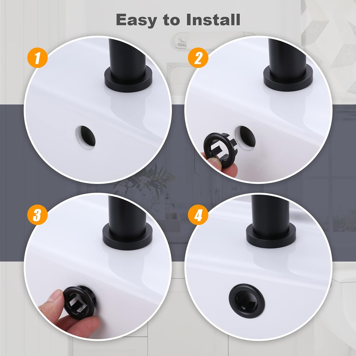 ARCORA 2 Pack Sink Overflow Ring Matte Black Bathroom Kitchen Sink Basin Trim Overflow Cover Hole Insert Cap image number 6
