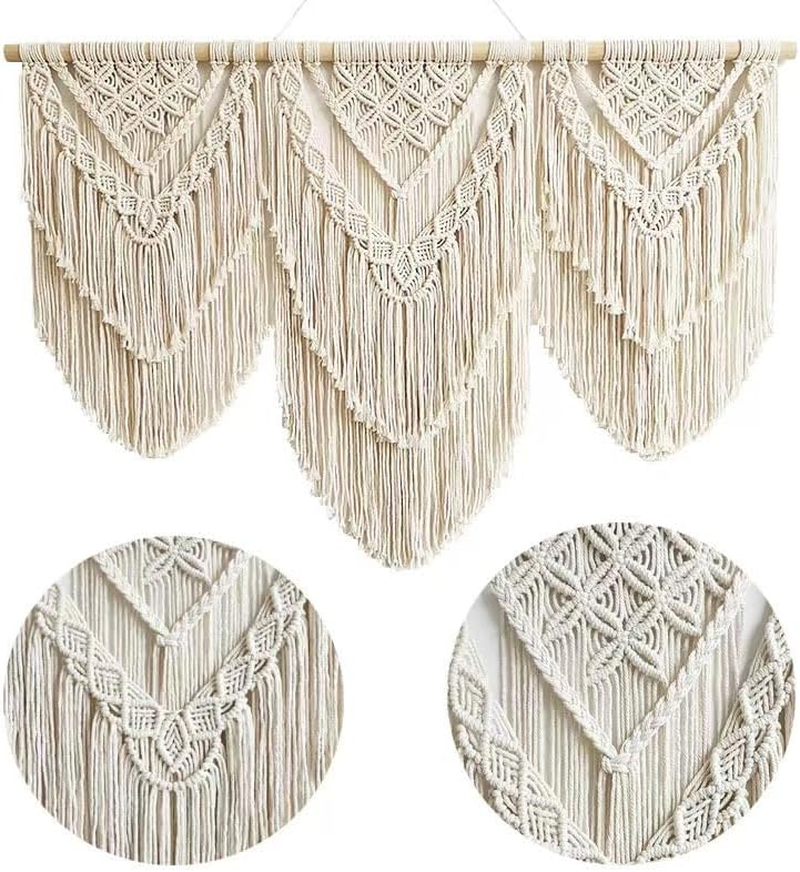 Large Handmade Boho Macrame Wall Hanging Tapestry - Chic Bohemian Woven Home Decor Art for Living Room, Bedroom, and Wedding Parties(Double Layer,43''*32'') image number 4