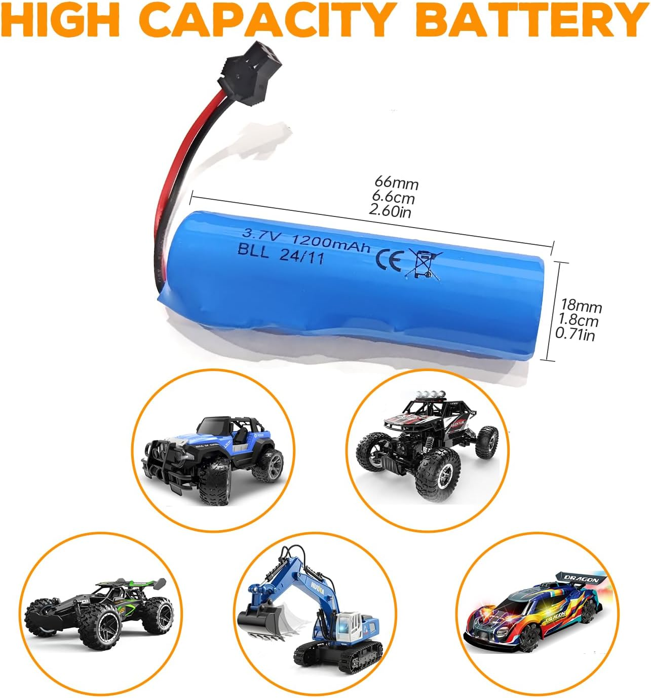Fytoo 2PCS 3.7V 1200Mah Li Ion Battery SM-2P Plug with USB Charger Suitable for Double-Sided Remote Control Stunt Truck RC Car DE68 DE44 DE45 DE58 DE49 DE57 DE70 Toy Car Battery image number 5