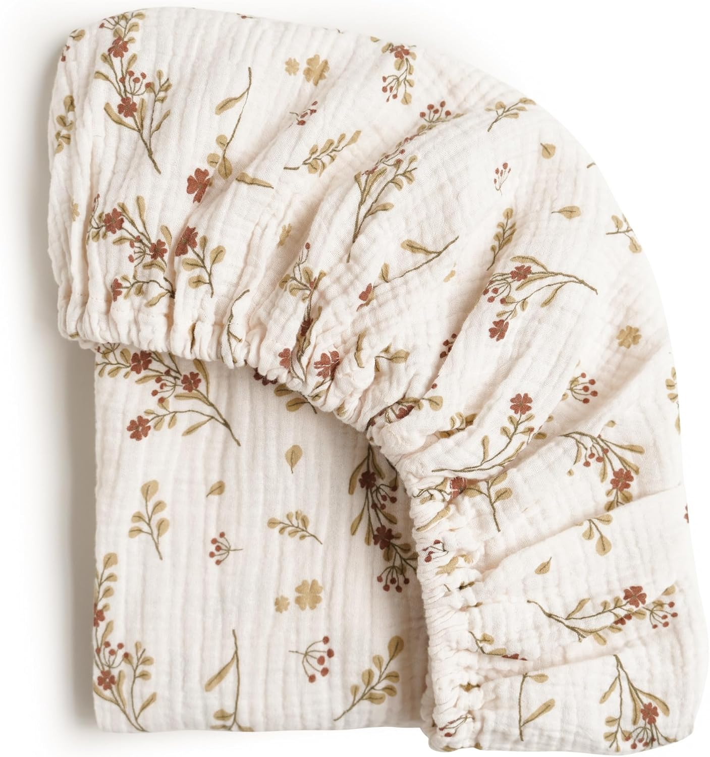 Konssy 2 Pack Muslin Fitted Bassinet Sheets for Baby Girl Boy, Soft Breathable Baby Bassinet Sheets Fit for Baby Bassinets, Cradle, Moses Basket Oval Rectangle Pad/Mattress (Chestnut, Floral) - Blossom,Cream image number 2
