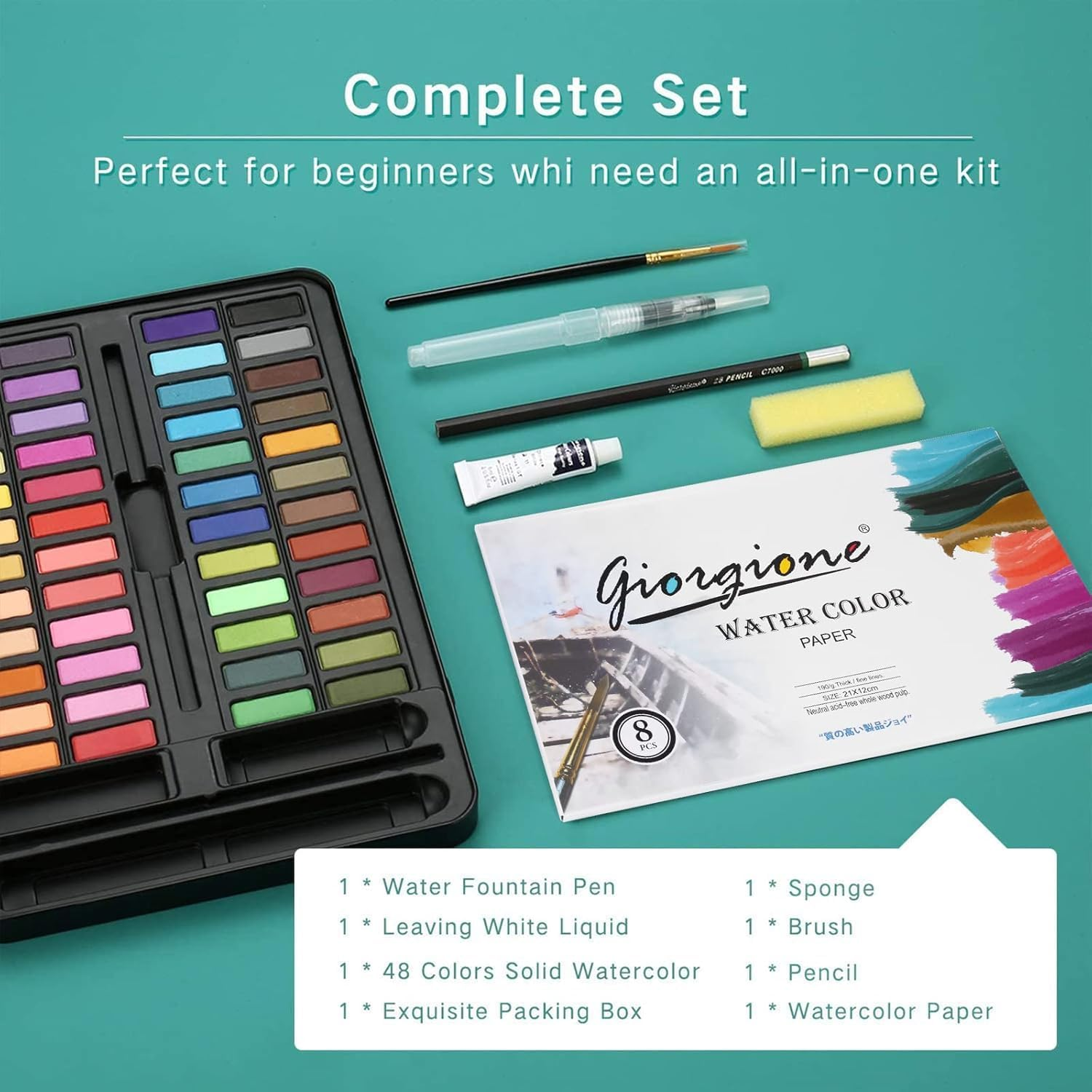Zarmanuae Watercolour Paint Set, 48 Colors in Portable Box with Watercolour Papers, Brushes, and Tools, Travel Watercolour Set Ideal for Artists, Hobbyists, Kids and Beginners image number 3