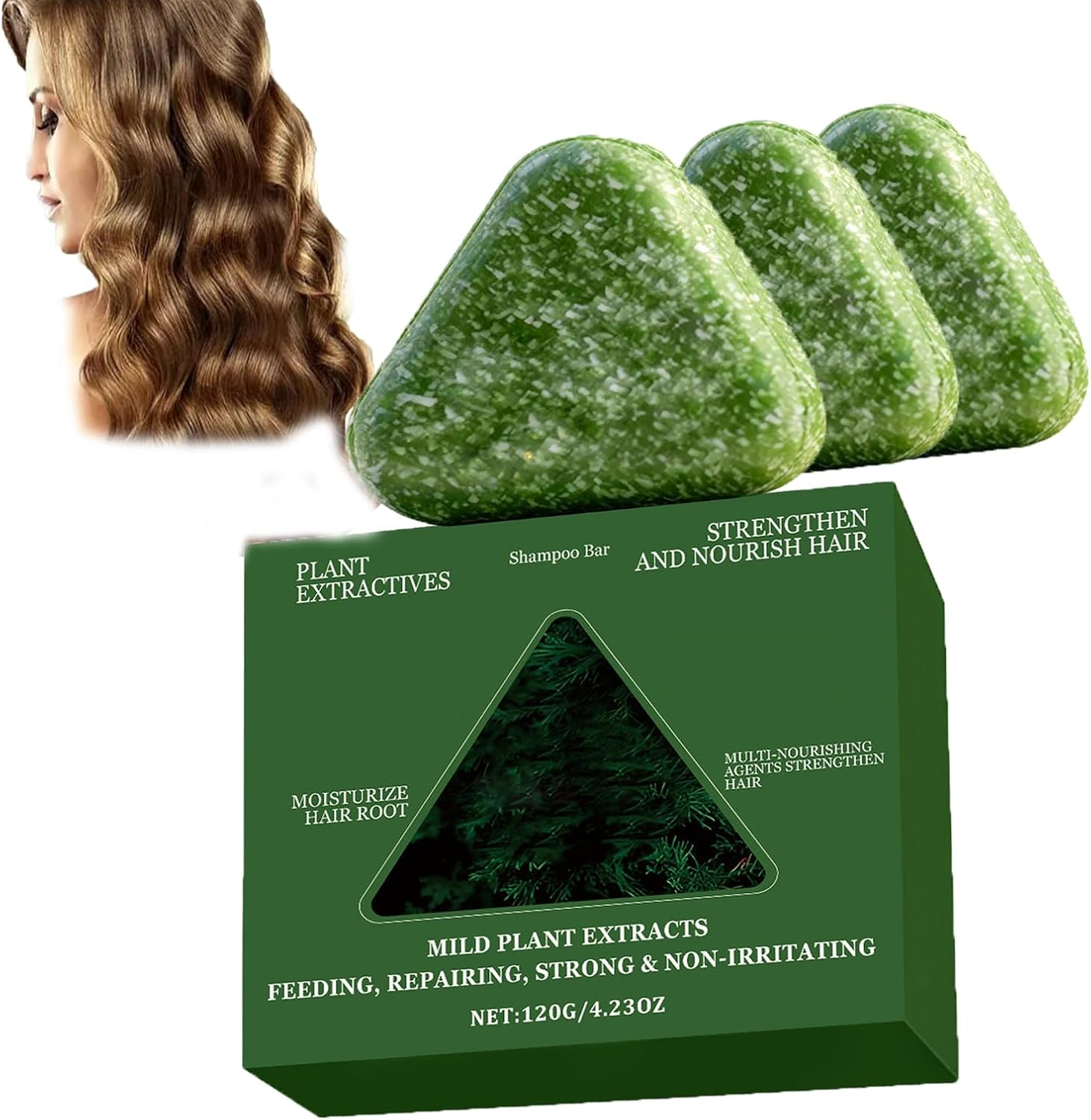 Cypress Leaf Triangle Soaps Green Plant-Based Solid Shampoo Bar Arborvitae Leaf Shampoo Bar Strengthen Hair Solid Hairs Soap Nourishes Hair Roots Travel-Friendly Solids Cypress Hairs Soap (2Pcs)