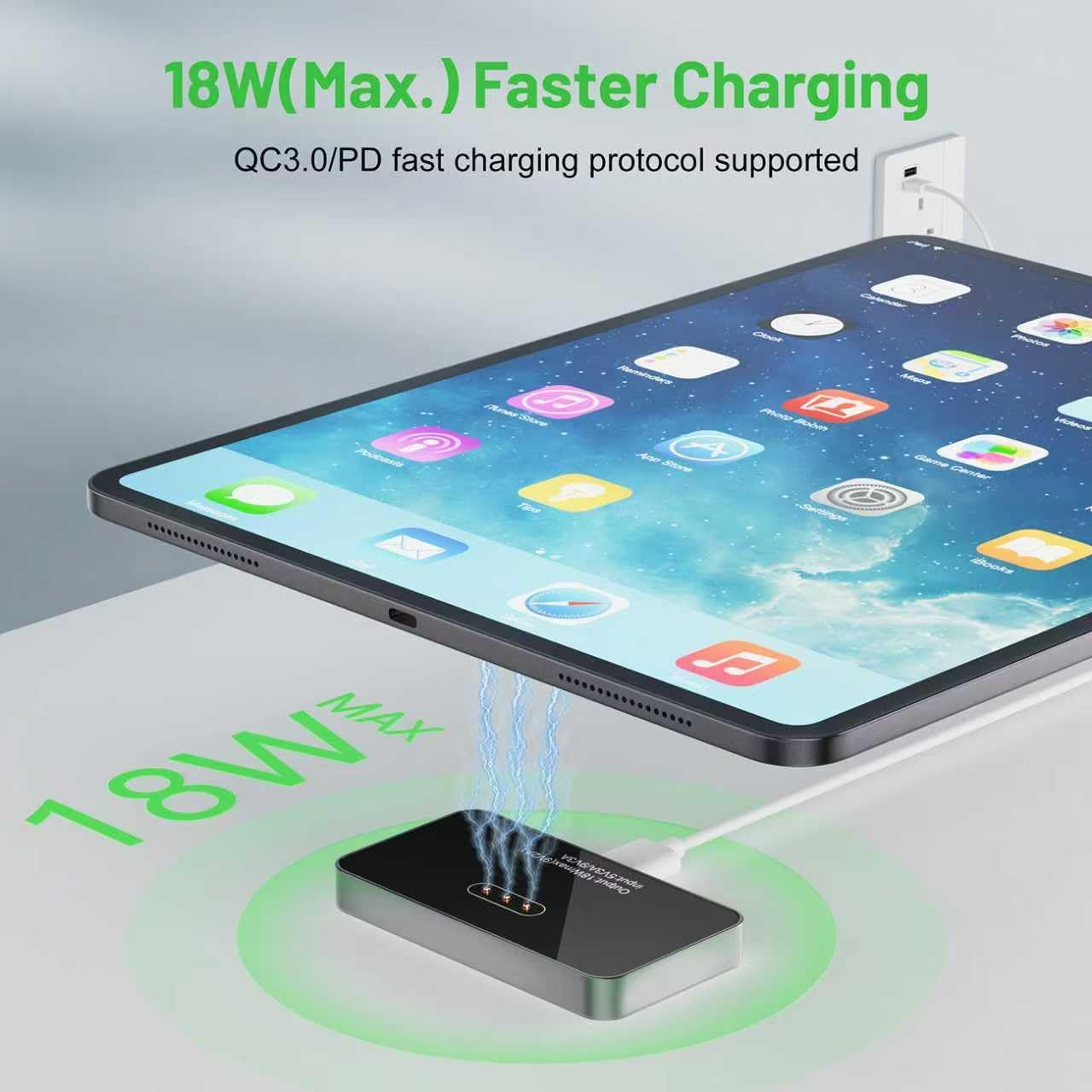 Magnetic Wireless Charger for Ipad Pro 12.9Inch(3Rd/4Th/5Th/6Th) & Ipad Air 13 (M2/M3) ONLY, 18W Fast Charging Smart Connector Charger, Aluminum Alloy Wireless Charging Pad with USB-C Cord Cable image number 4