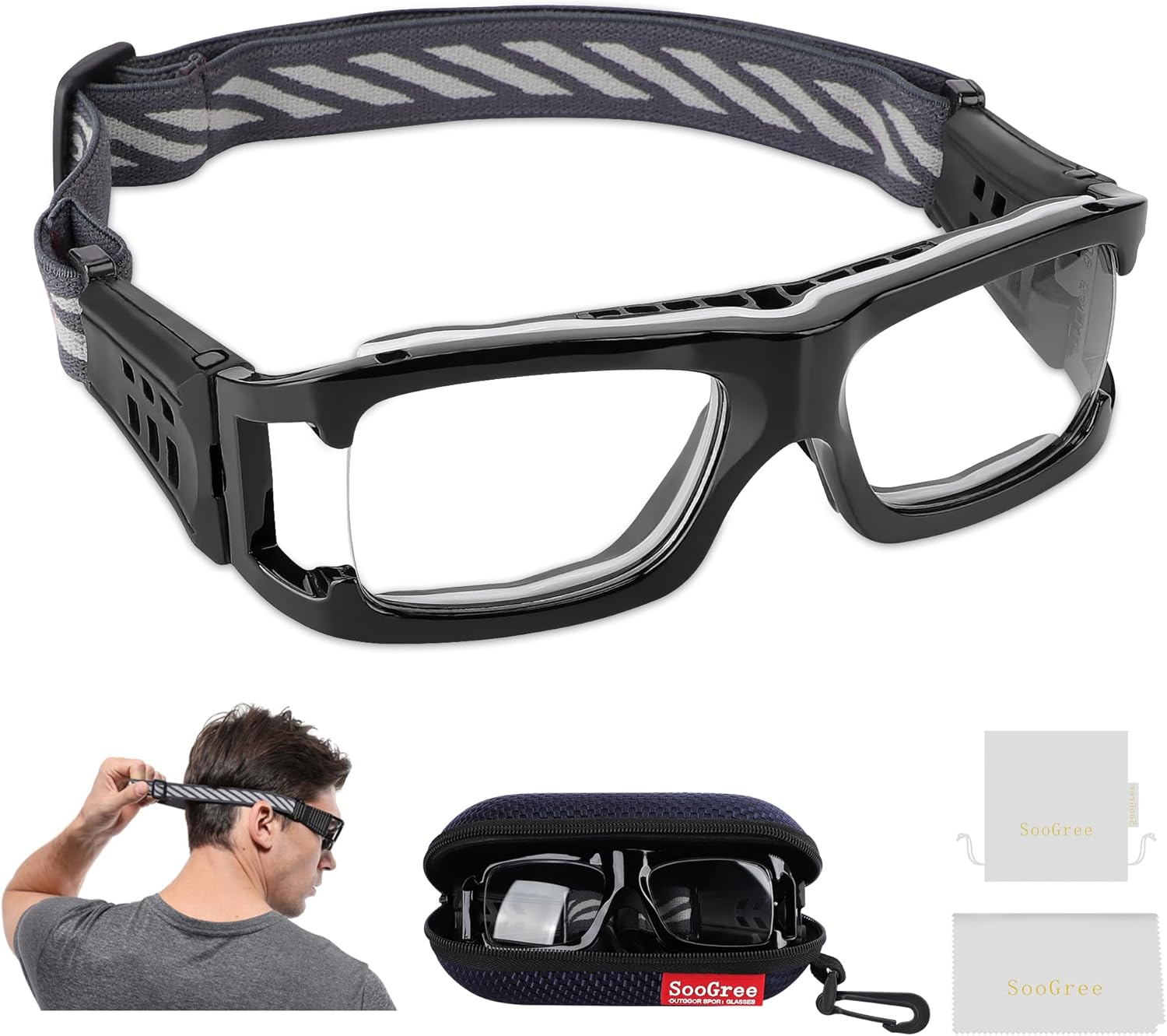 Soogree Sports Goggles Glasses Protective Safety Basketball Football Sport Glasses Men Shock Collision Adjustable Glasses