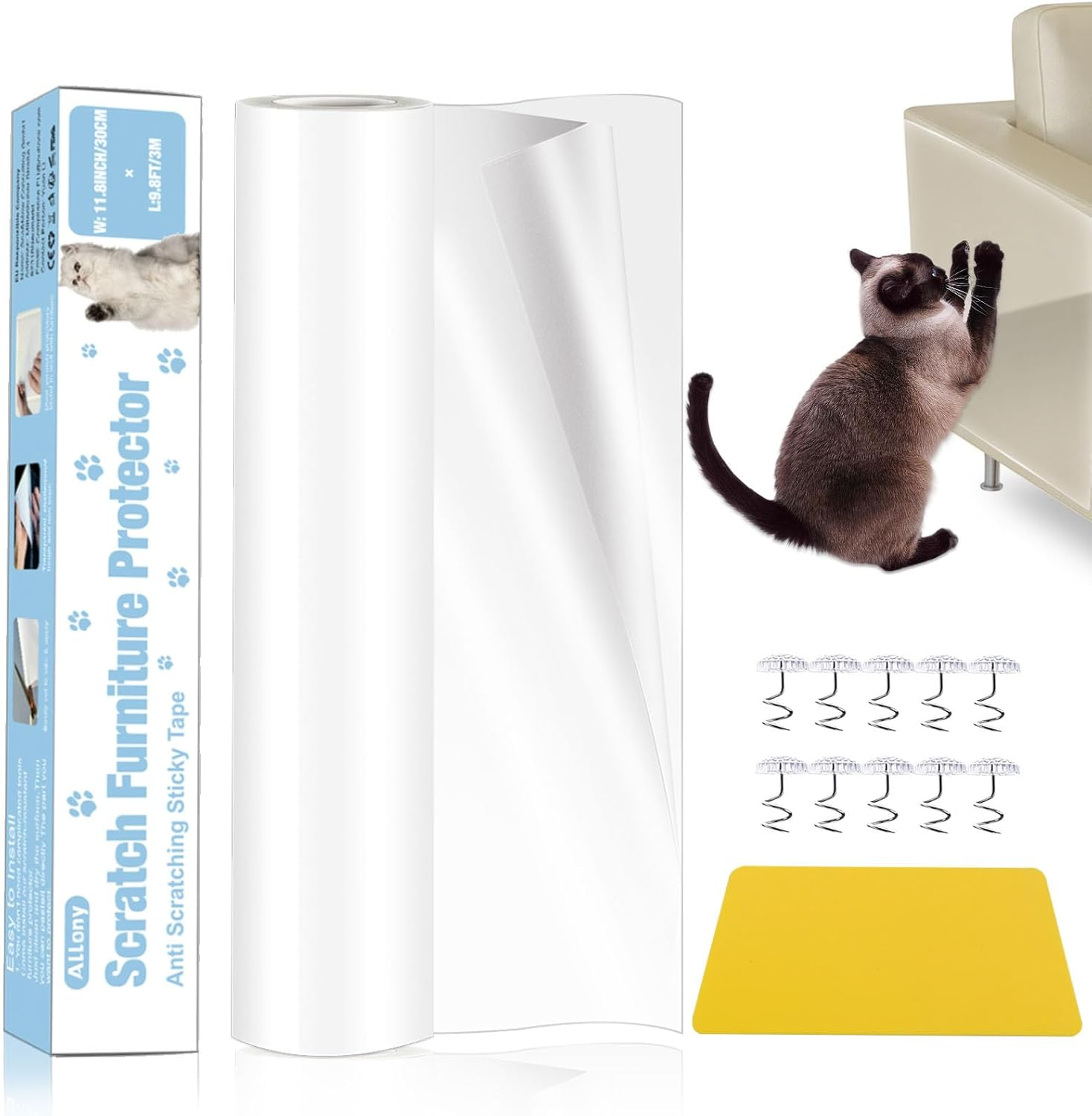 Allony Anti-Scratch Film for Cats, Sofa Scratch Protection Cat, Anti-Scratch Film Cat for Furniture, Sofas, Door Panels and Walls, Cats Scratch Protection with Scraper and Nails image number 4