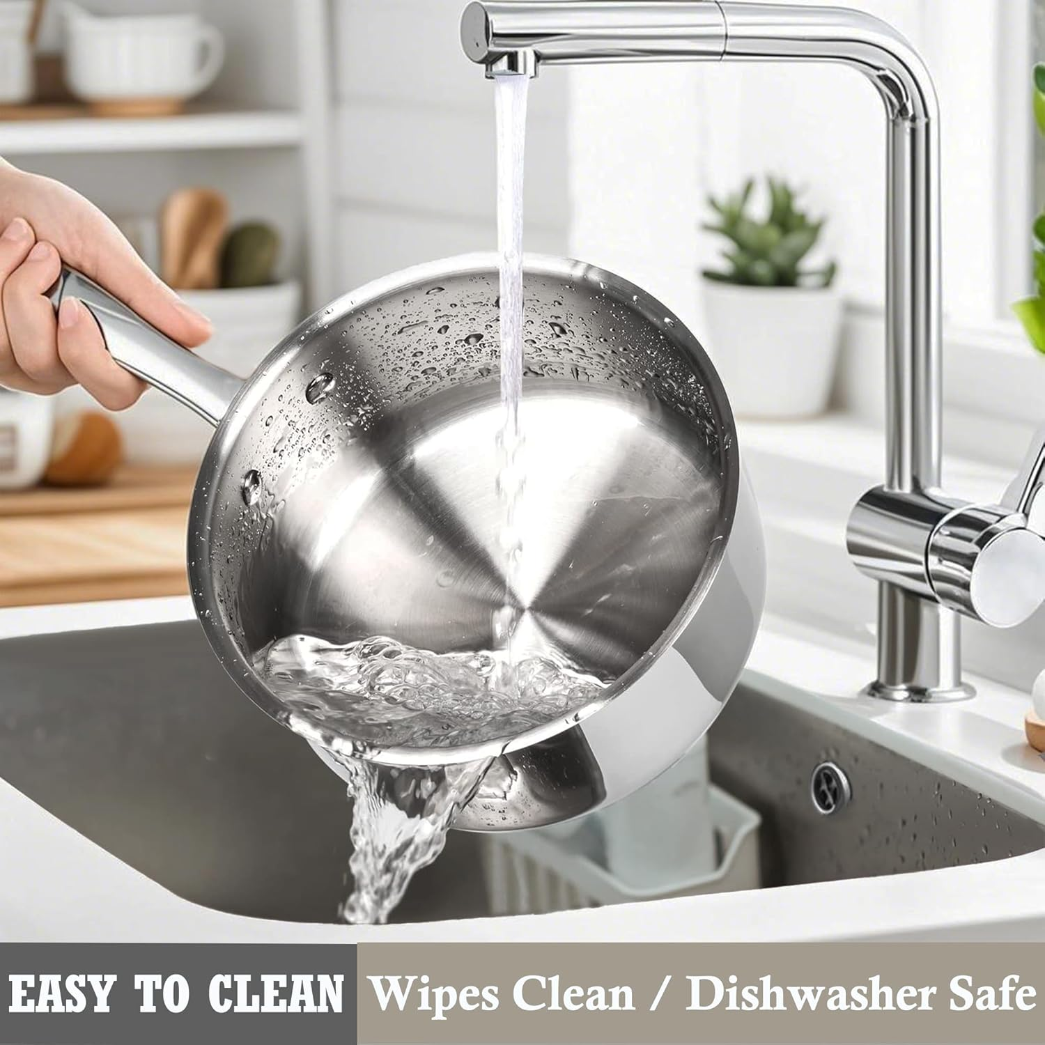 SHEUMNT Stainless Steel Pots and Pans Set, 6 Piece Nonstick Induction Kitchen Cookware Set, Works with Induction/Electric and Gas Cooktops, Nonstick, Oven Safe, Camping Cookware image number 4