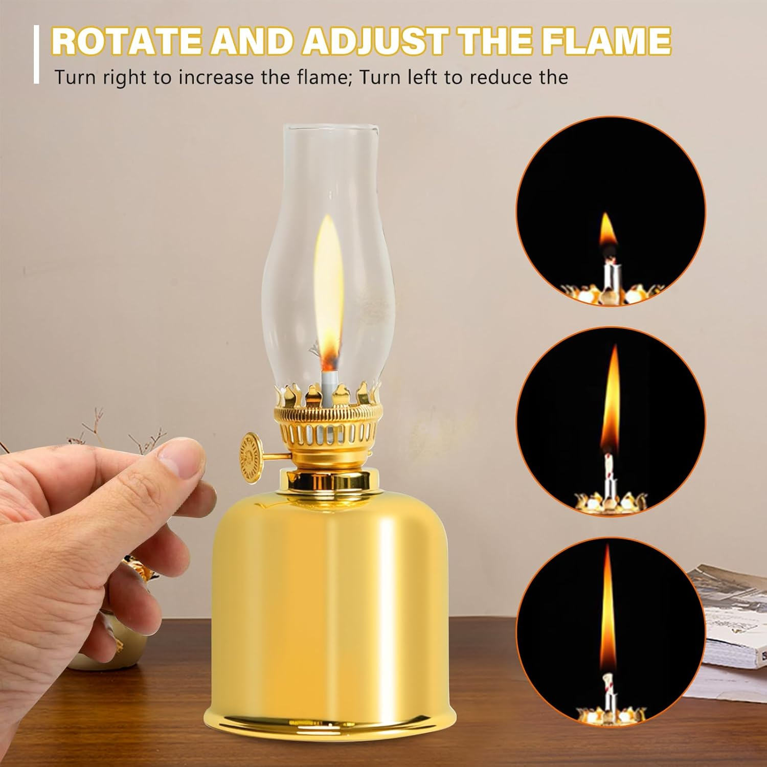 Petroleum Lamp for Indoor Use, Oil Lamp Lantern Metal, Oil Lamps Made of Glass Retro Nostalgia Transparent Adjustable Brightness Windproof Decorative Oil Lamp for Living Room Dining Room image number 5