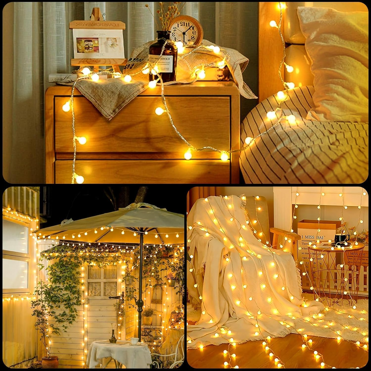 Fairy Lights Battery Operated 33Ft 80 LED Globe String Lights, Lighting Modes for Indoor Outdoor Bedroom Christmas Halloween Decor - Warm White image number 5