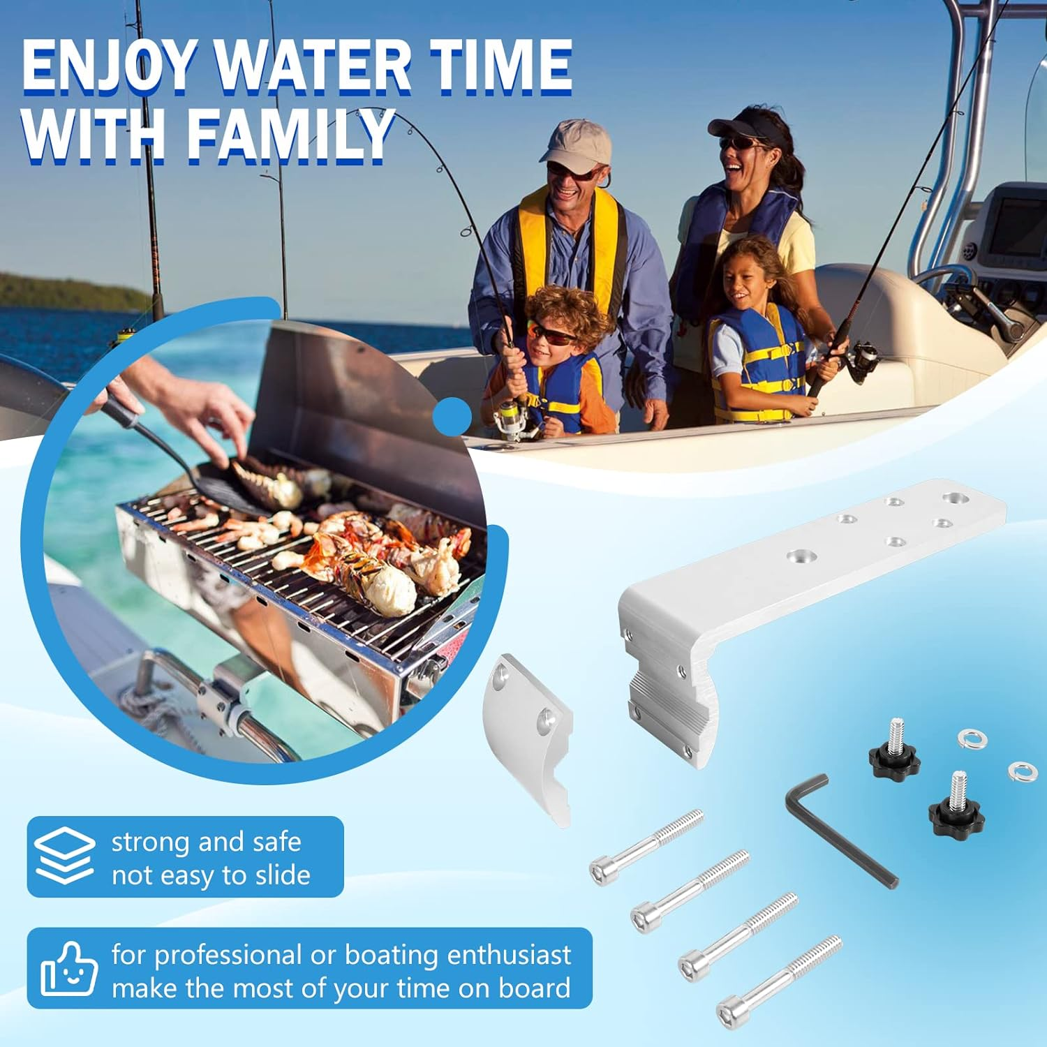 58182 Inboard/Outboard Boat Rail Grill Mount Stow N' Go Grill Rail Mount Kit for Kuma Grill for 7/8" - 1-1/4" round Horizontal Railings or on 1-1/4" Square Railings image number 3