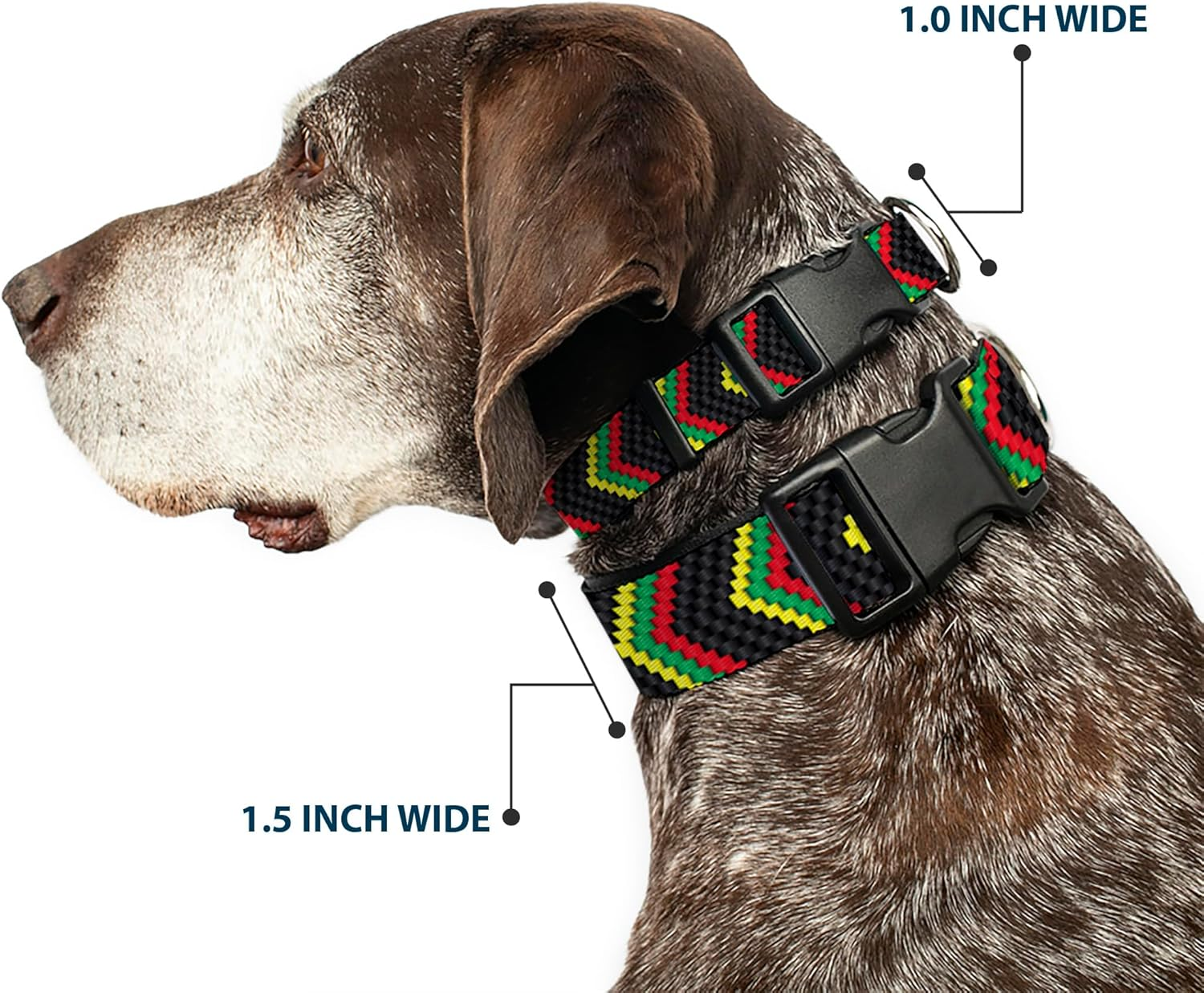Buckle-Down Plastic Clip Dog Collar, Chevron Weave Black Rasta, 15 to 26 Inches Length X 1.0 Inch Wide image number 2