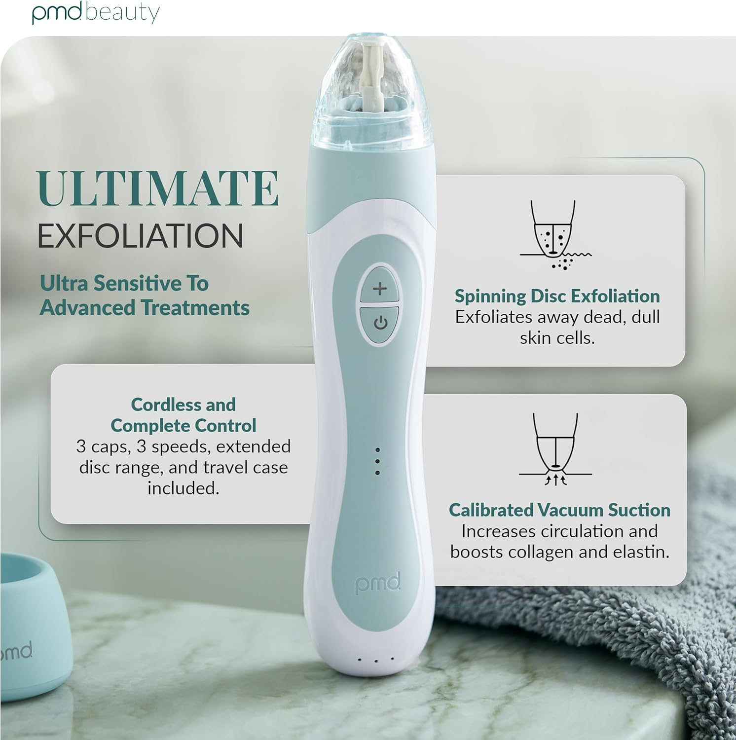 PMD Personal Microderm Elite Pro - At-Home Microdermabrasion Machine with Kit for Face & Body - Exfoliating Crystals and Vacuum Suction for Fresh and Radiant Skin - High, Moderate, & Low Speed and Suction Options image number 3