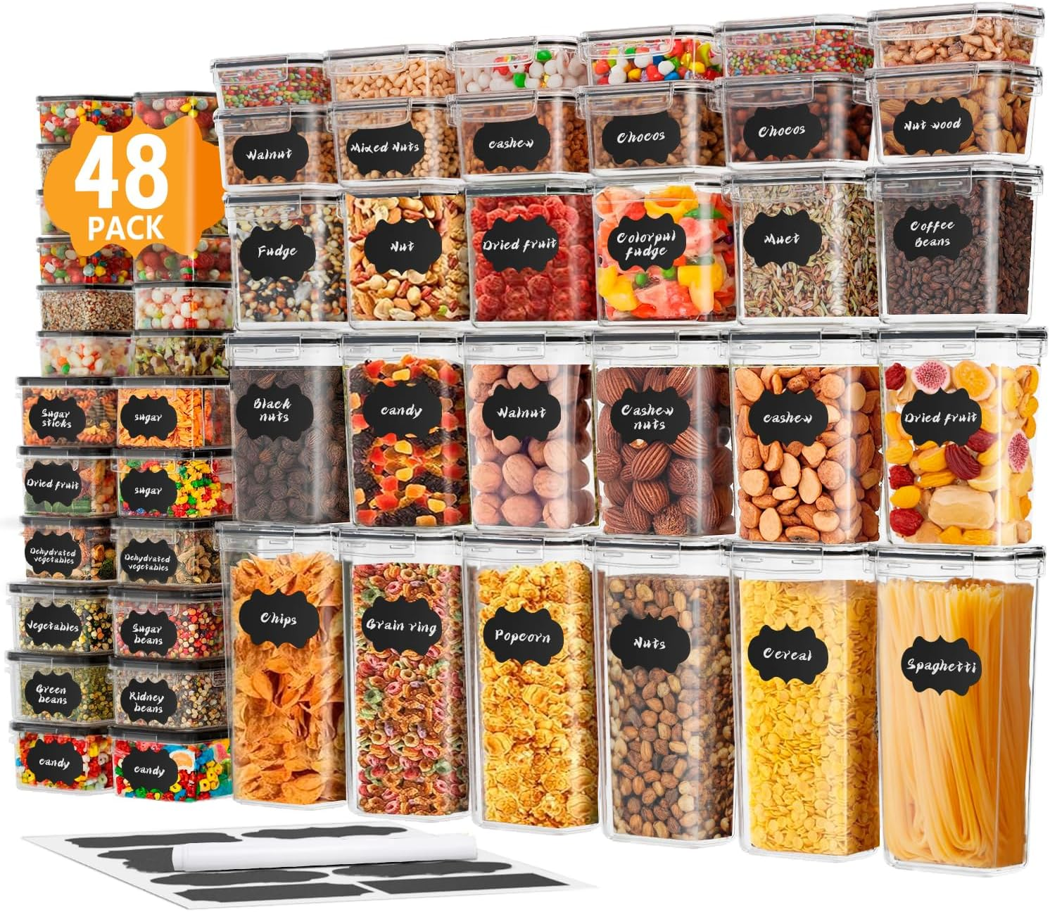 Airtight Food Storage Container - 48Pcs Kitchen Storage & Organisation Set with Lids, BPA Free Pantry Storage Containers Organiser for Cereal, Flour, Sugar, Dry and Wet Food, Includes Labels image number 4