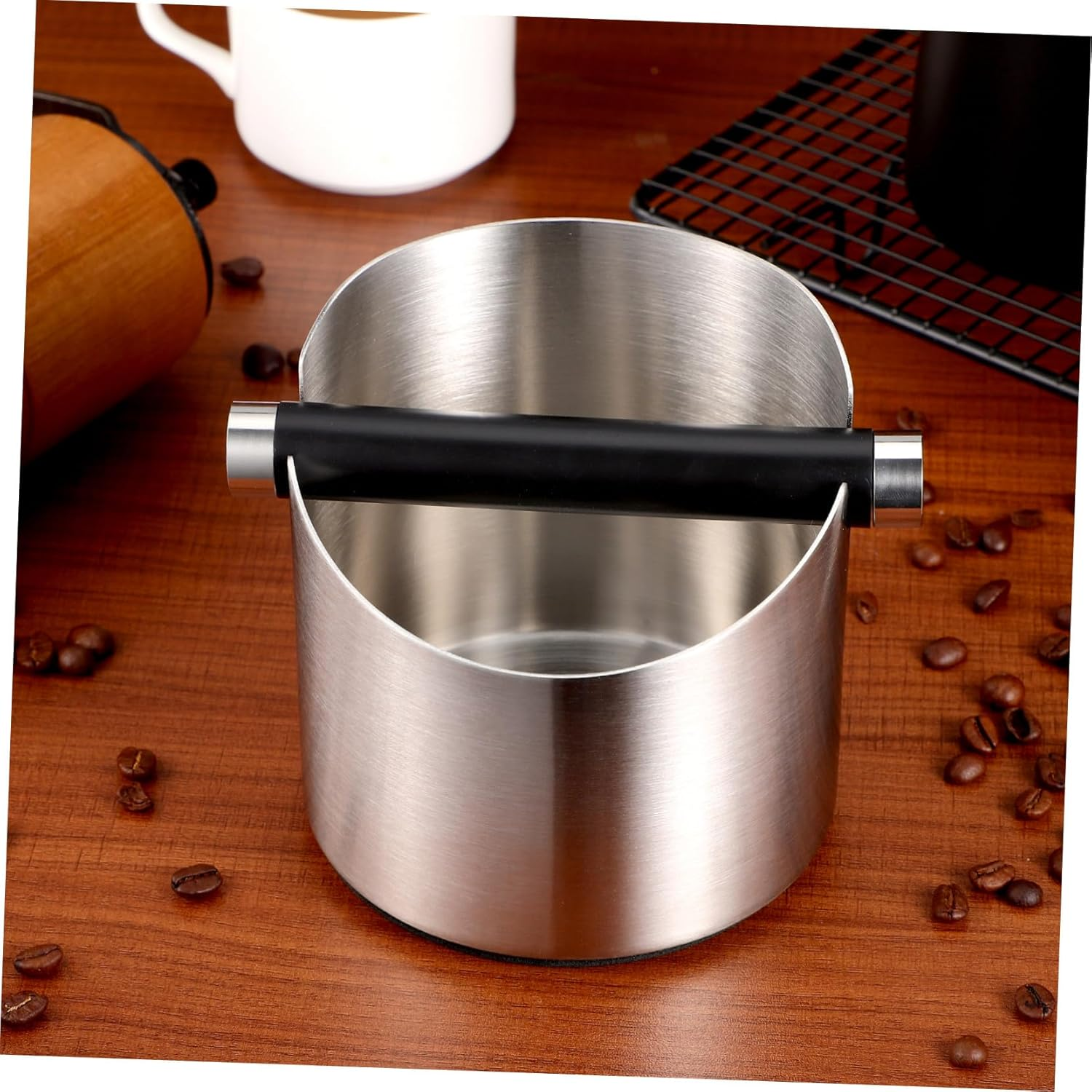 LOEFLIFA Stainless Steel Coffee Grounds Box for Espresso Machines Knock Bin for Home and Coffee Shop Use Easy to Clean Tea Ground Container Practical Waste Bucket image number 5